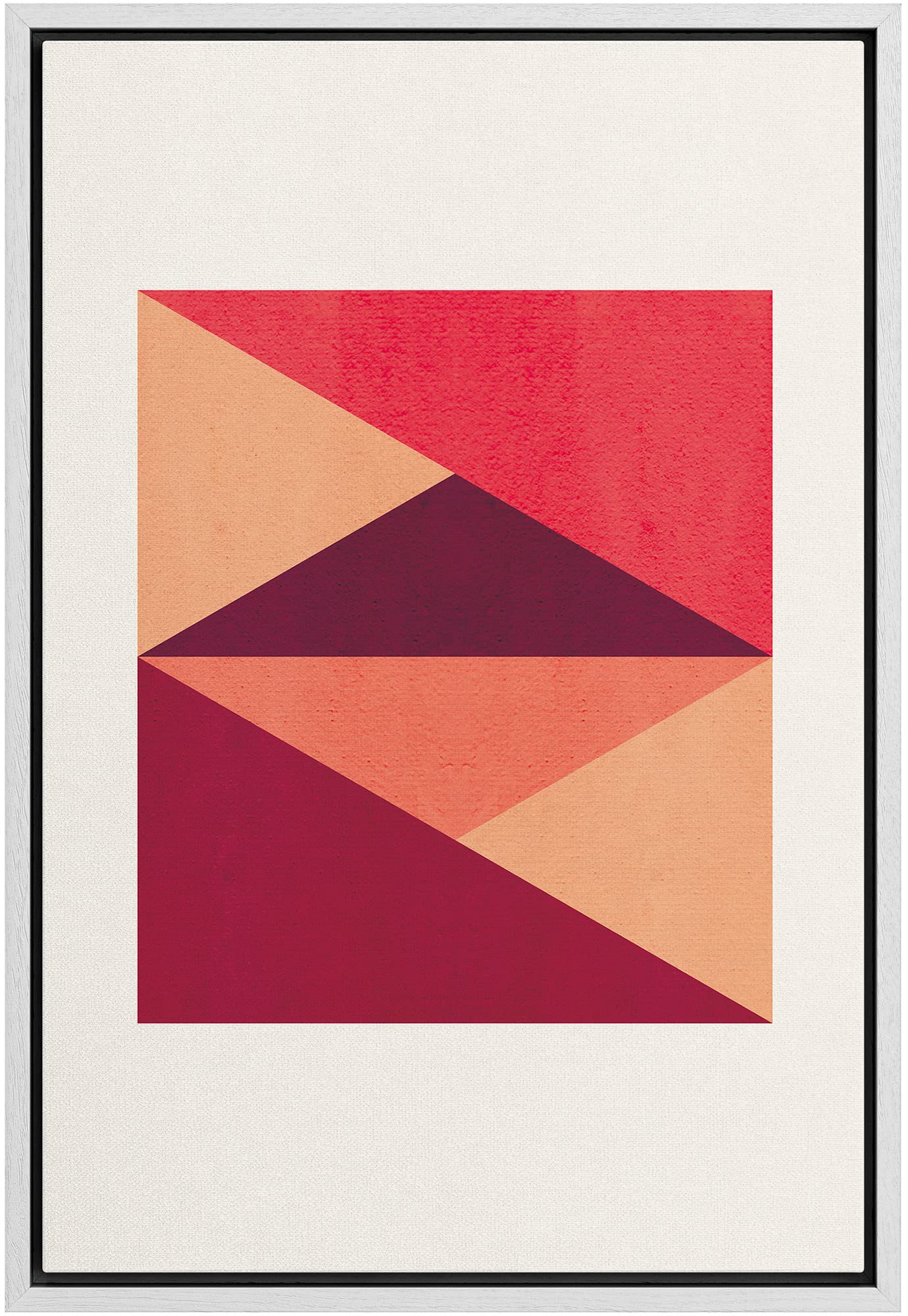 Idea4Wall Framed Canvas Print Wall Art Square Made Of Orange And Red Triangles Geometric Shapes Digital Art Modern Art Minimalis