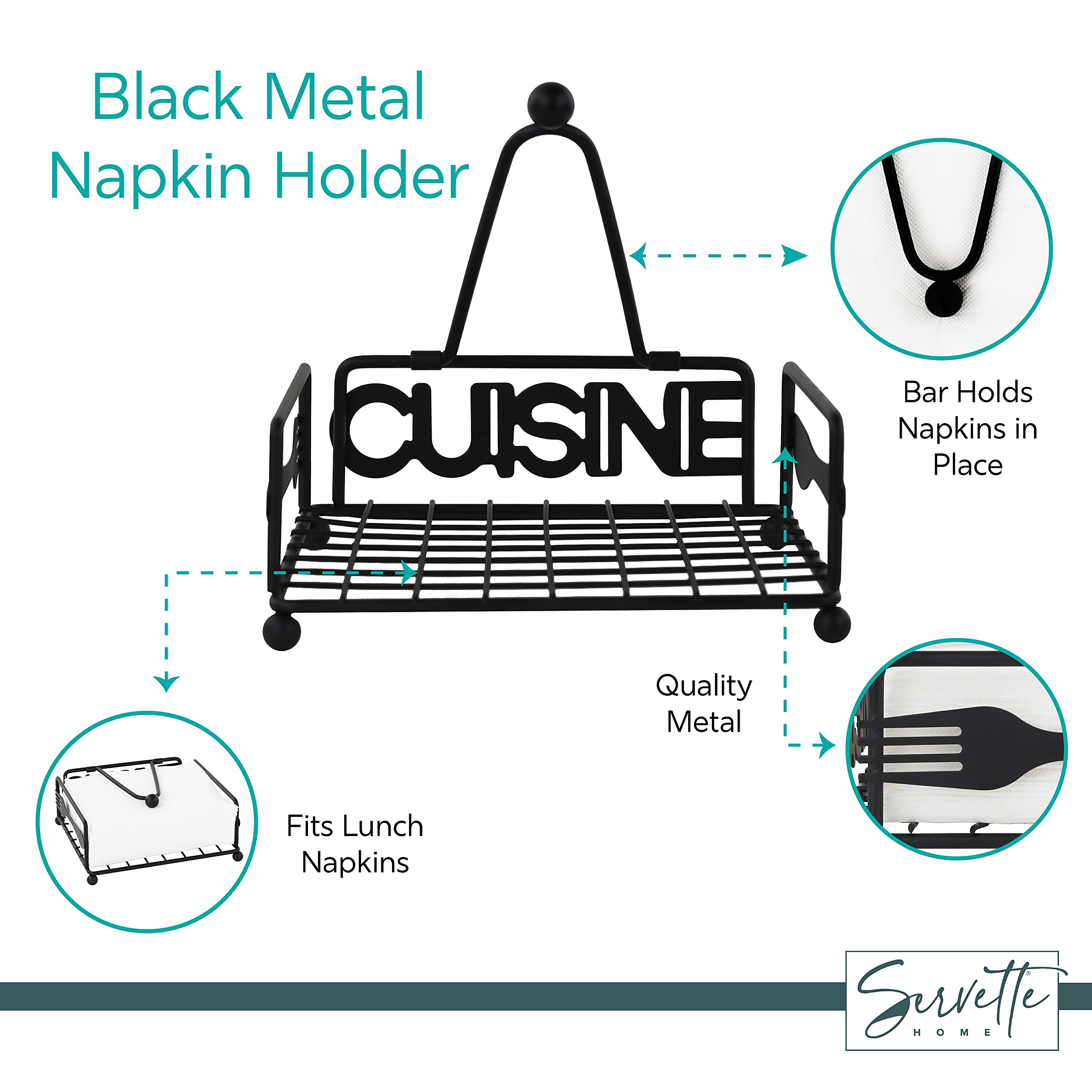 Cuisine Napkin Holder With Weight & Black Salt And Pepper Shakers Set