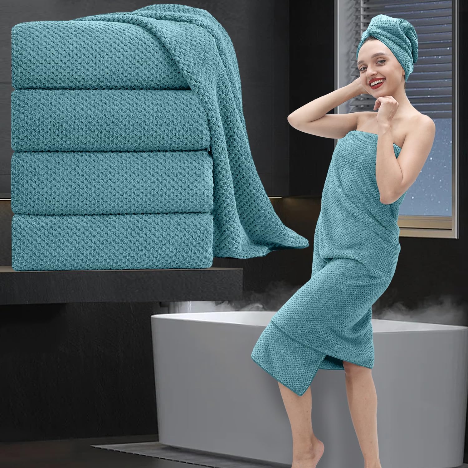 Extra Large Bath Towel Set Of 4 (35''X70''),Oversized Bath Sheet Super Soft Highly Absorbent Jumbo Bathroom Towel Set Microfiber