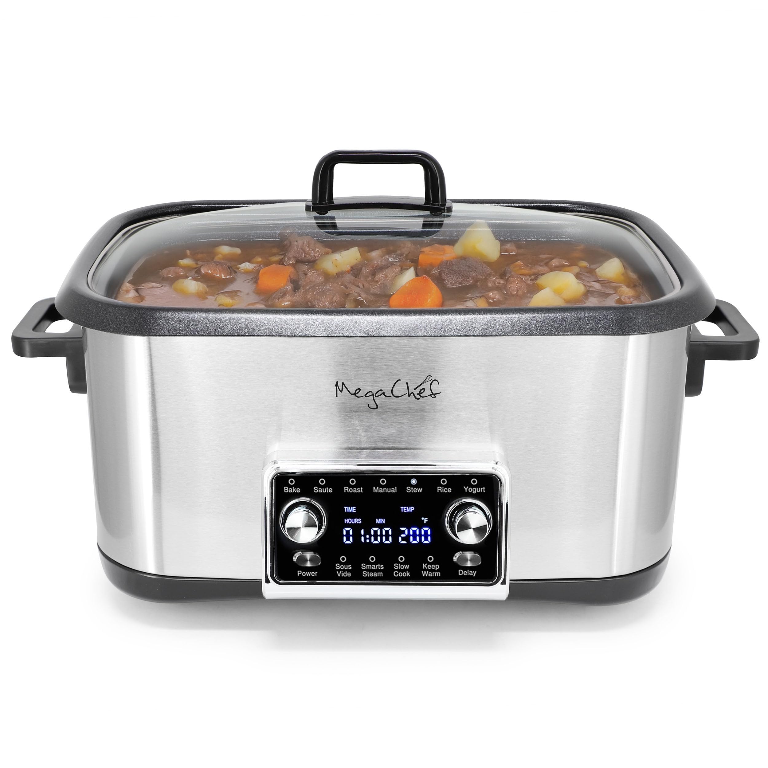 MegaChef Deluxe 8 Quart 12-in-1 Programmable Multi Cooker with Sous Vide and Multi-Functions, Digital Display, Adjustable Temper