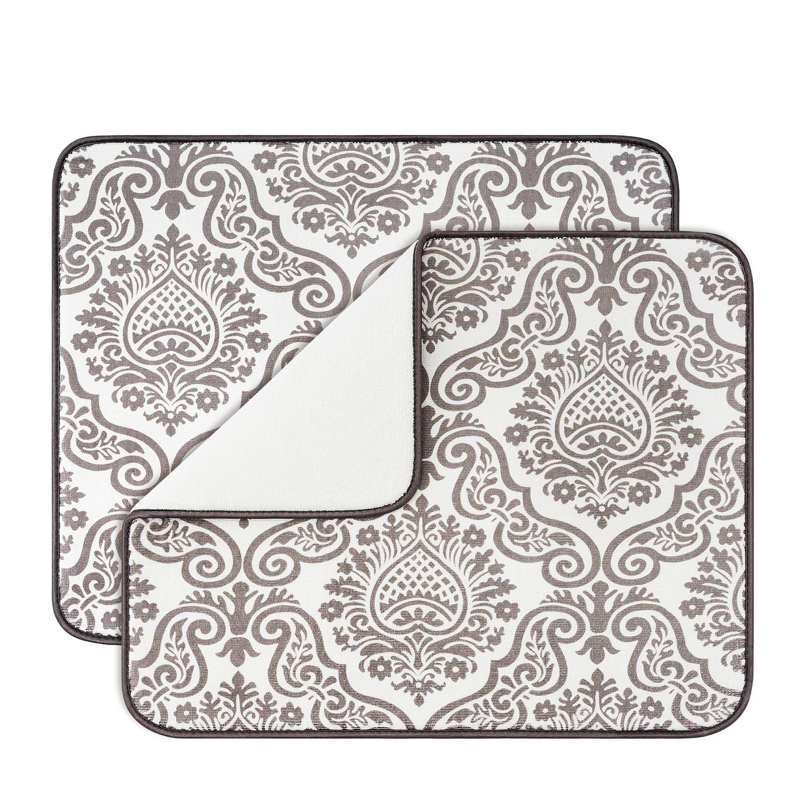 Subekyu Dish Drying Mats For Kitchen, Ultra Absorbent Microfiber Drying Mat, Dishes Drainer Pads 2 Pack, 19 By 15 Inch (Floral V