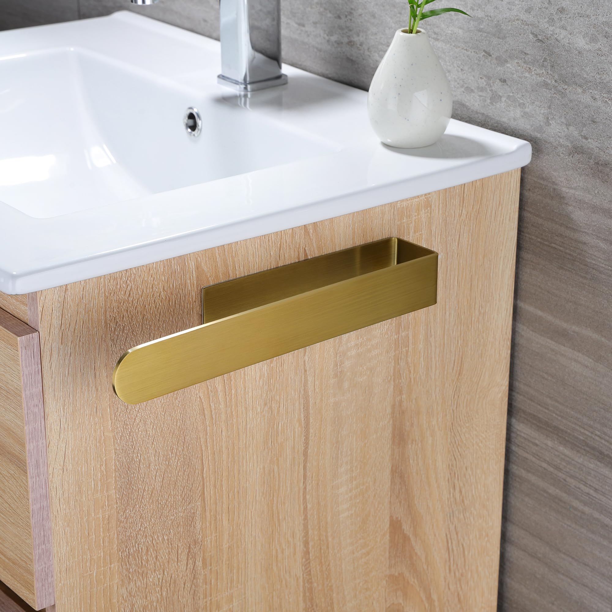 Taozun Gold Hand Towel Holder, Adhesive Towel Rack Bathroom Towel Bar Stick On Wall, Stainless Steel Towel Ring Whithout Drillin