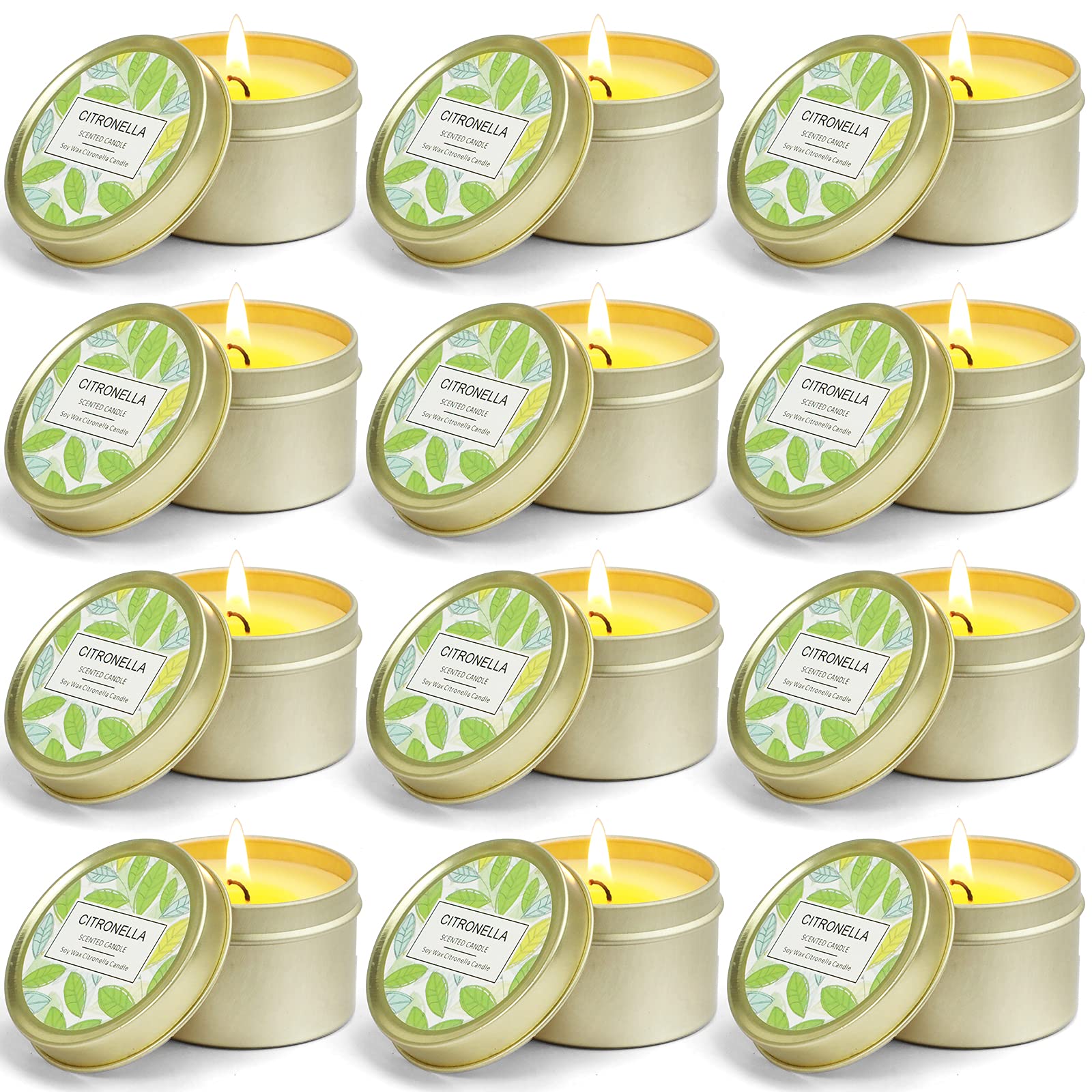 Citronella Candles, Outdoor Scented Candles, Soy Wax Candles Gift Set for Outdoor Garden, Camping, 12 x 2.5 oz
