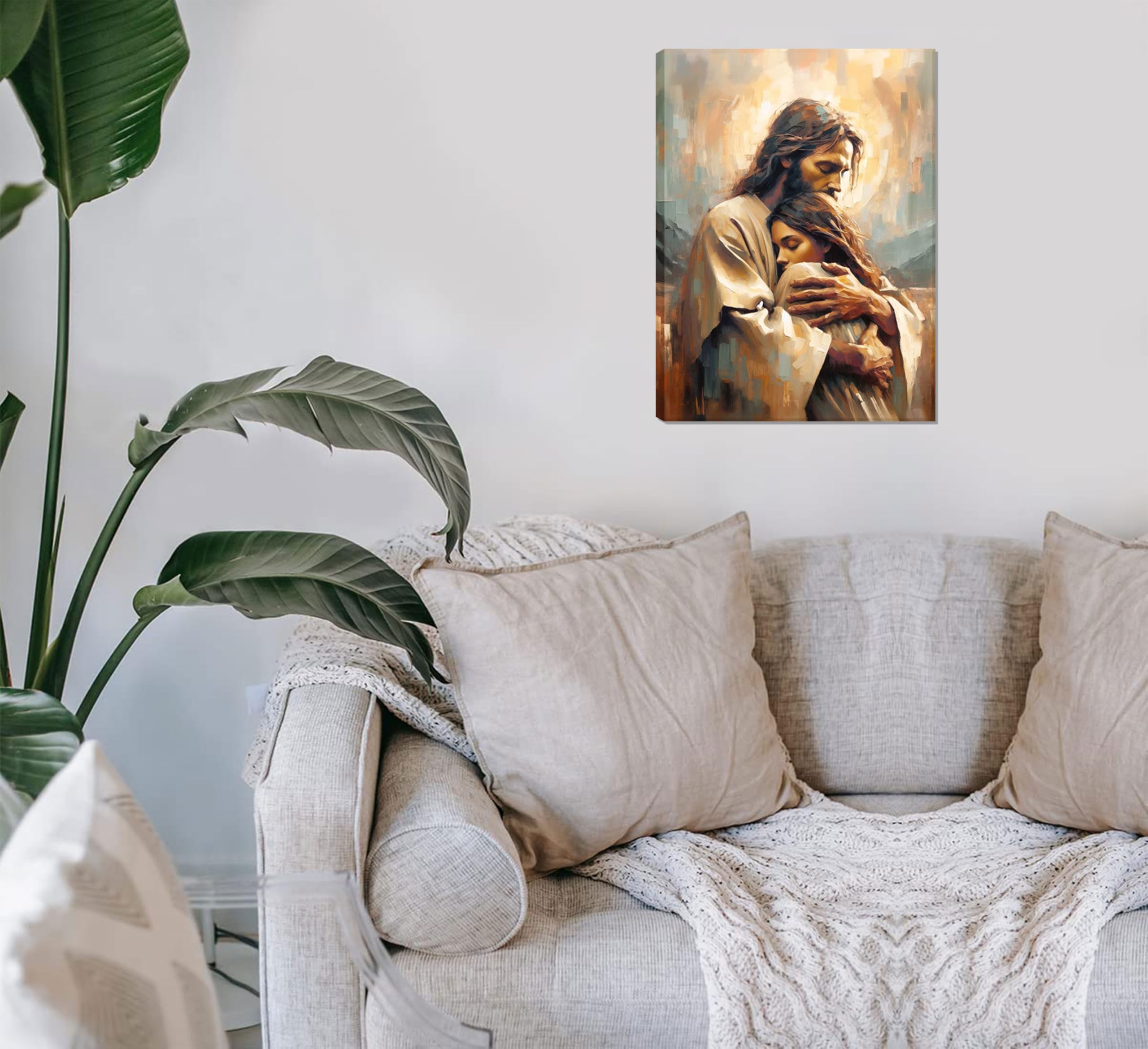 Jesus Embracing Woman Wall Art Safe Haven Poster Jesus Canvas Prints Christian Spiritual Painting Bible Art Pictures Jesus and G