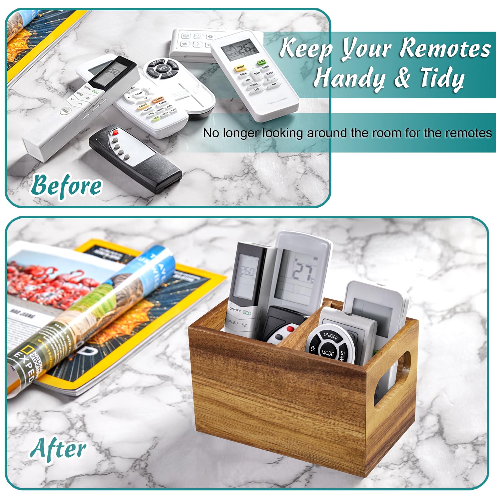 Drastar Remote Holder, Acacia Remote Organizer Caddy, Tv Remote Caddy For Table, Remote Control Holder, Wooden Storage Organizer