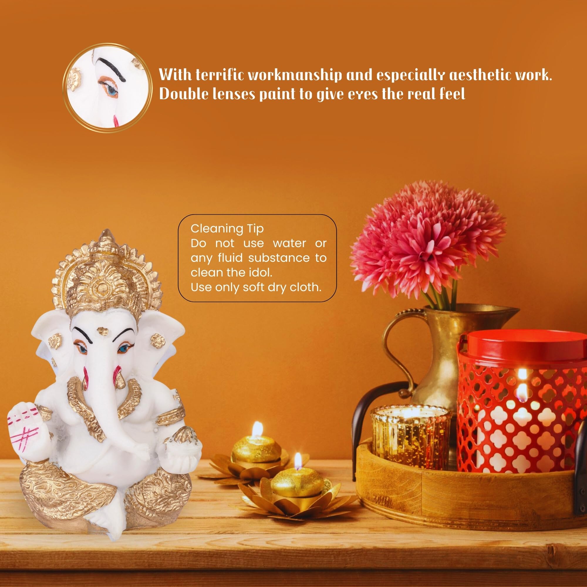 Neonest Elegant Gold-Plated Ganesha Idol For Home And Office | Hindu God Ganesh Murti For Pooja Room, Mandir & Gift | Decorative