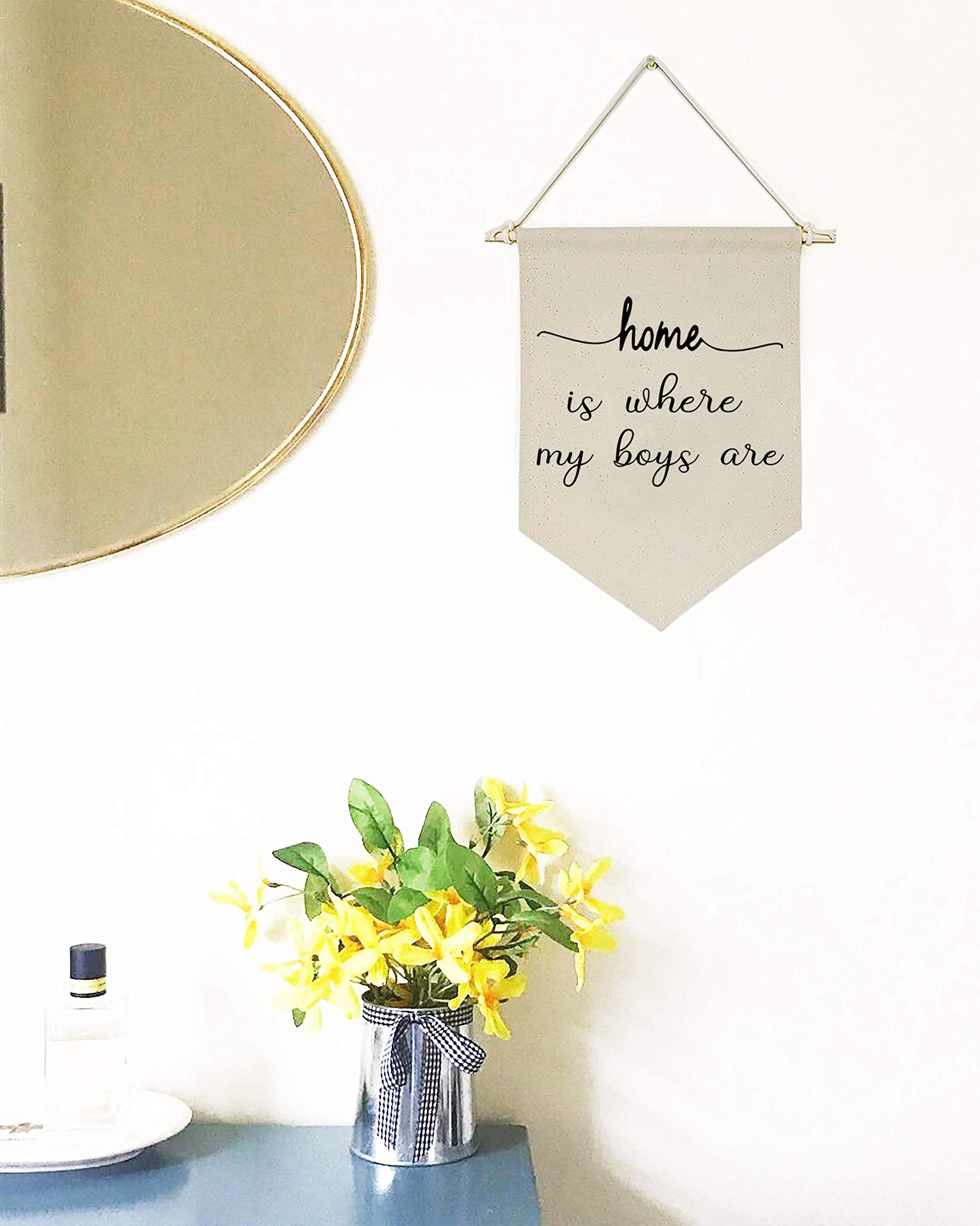 Home Decor for Boys Kids Nursery Room Front Door - Canvas Hanging Flag Banner Wall Sign Decor - Home is Where My Boys are - Rustic Home Decor for Nursery  Porch  Gallery Wall  Housewarming Gift