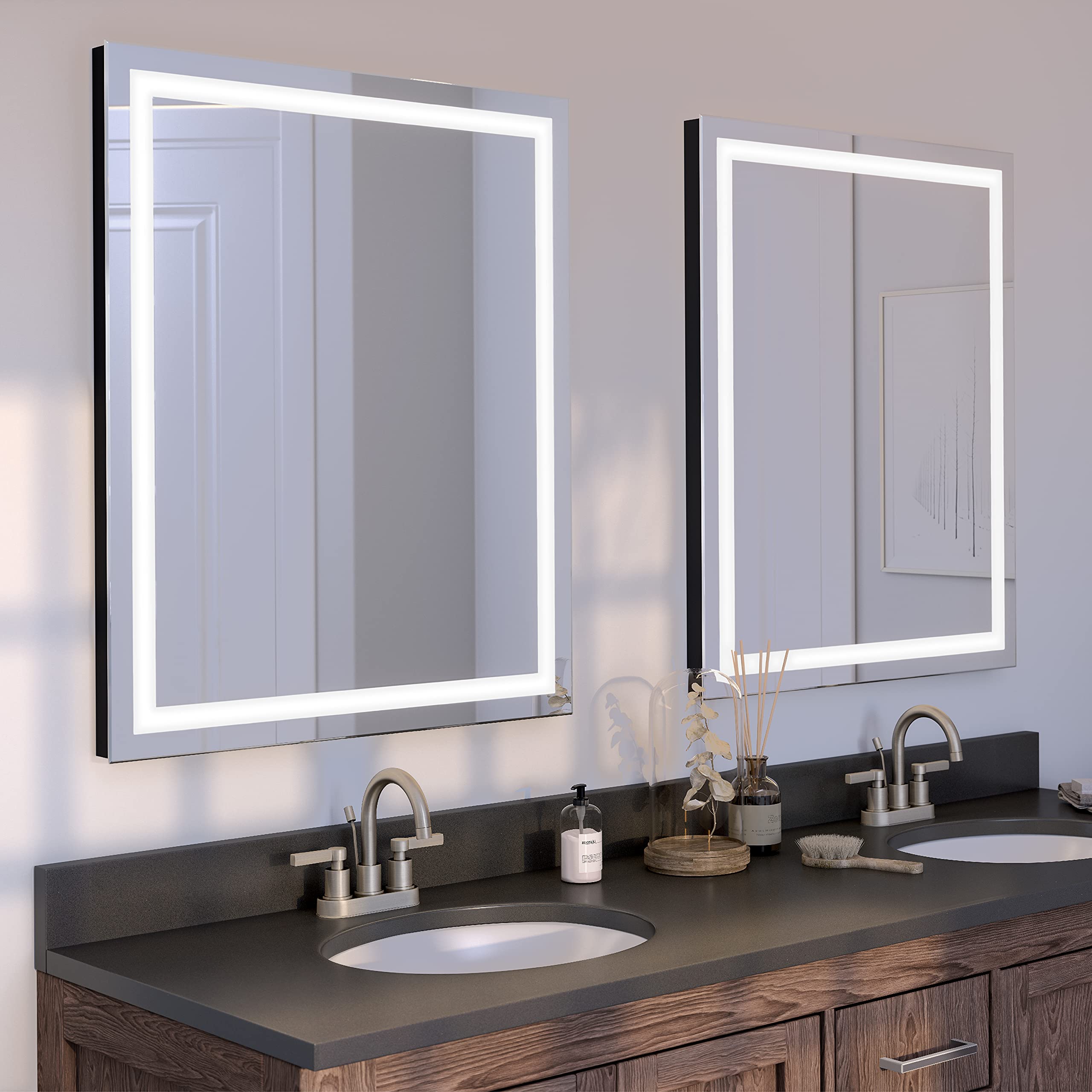 Homewerks 100153 30x36 inches LED Bathroom Mirror Wall Mounted Frameless Anti-Fog Light 800 Lumen Bright White 5000 Kelvin  Single Color