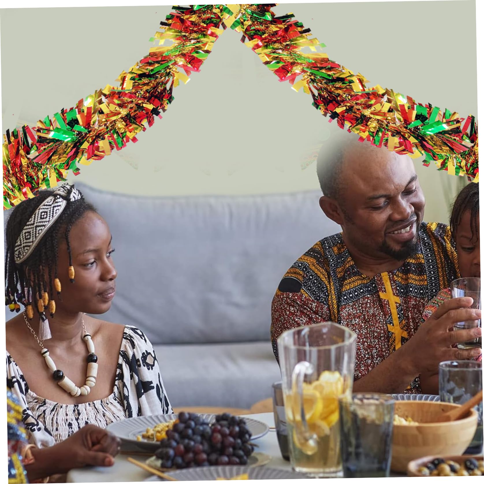 Yeory 5Pcs Tinsel Garland Juneteenth Decorations 79'' Long Metallic Twist Red Green Golden Garland Hanging Juneteenth Garland fo
