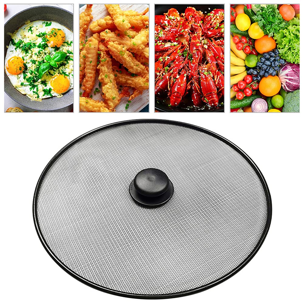 Splatter Screen, Frying Pan Splatter Screen, Splash Guard Lid With Knob, Extra Fine Mesh Splash Guard Pot Lid,Iron Coating Greas