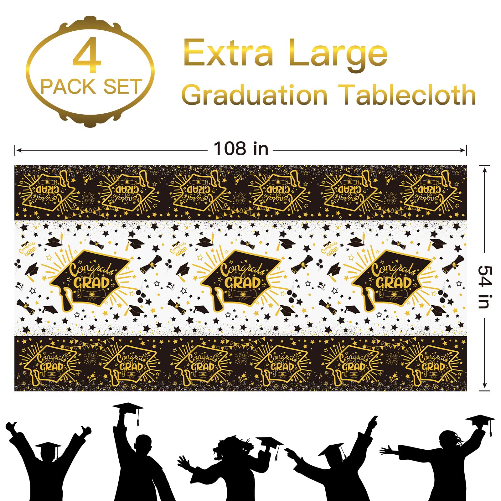 4 Pack Graduation Party Supplies 2025 Plastic Graduation Tablecloth, 54x108 Waterproof Rectangle Table Cover Congrats Grad Party