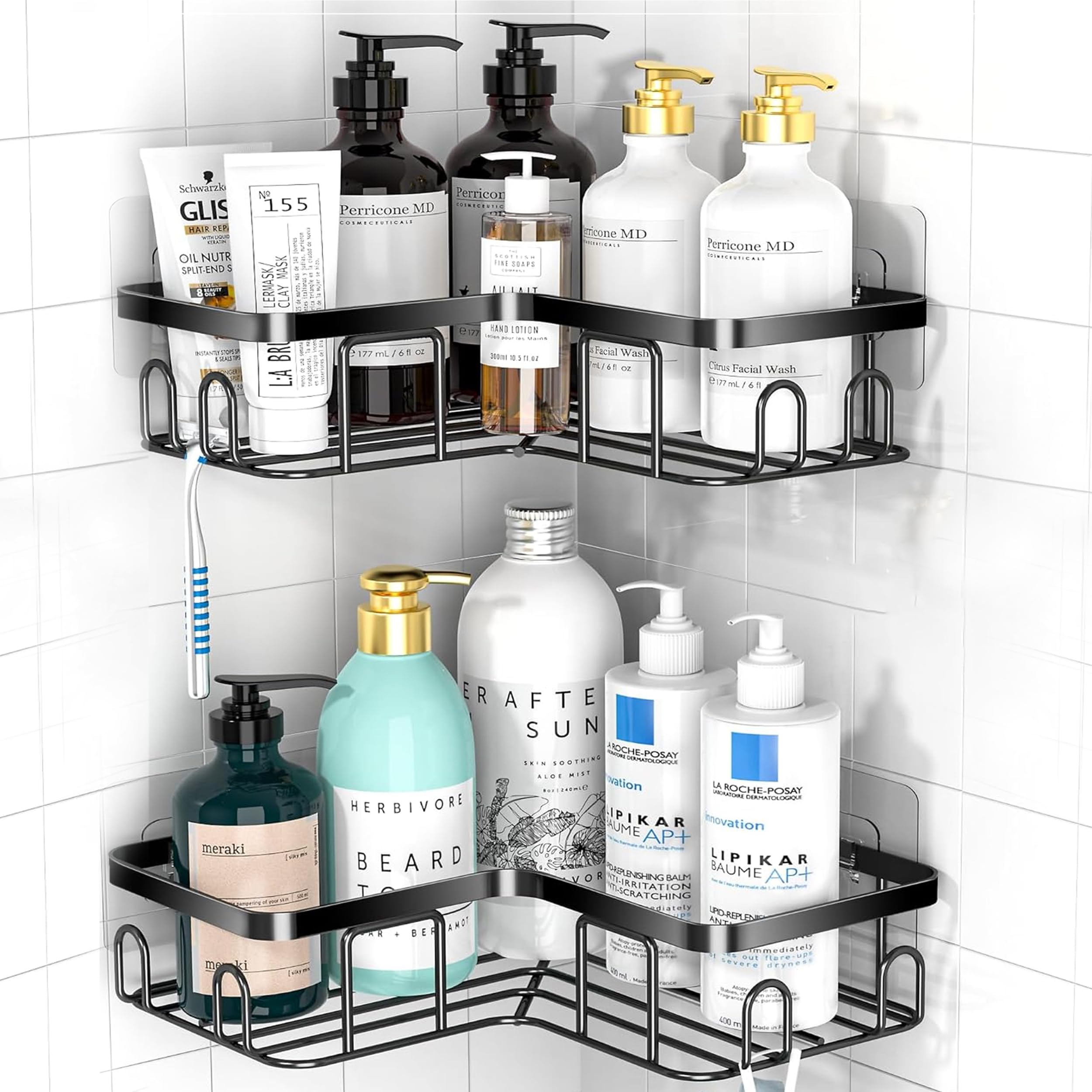 Zolmix Self Adhesive Bathroom Corner Shelf | No Drill Metal Wall Mounted Organizer | Magic Sticker Rack For Kitchen & Bathroom |