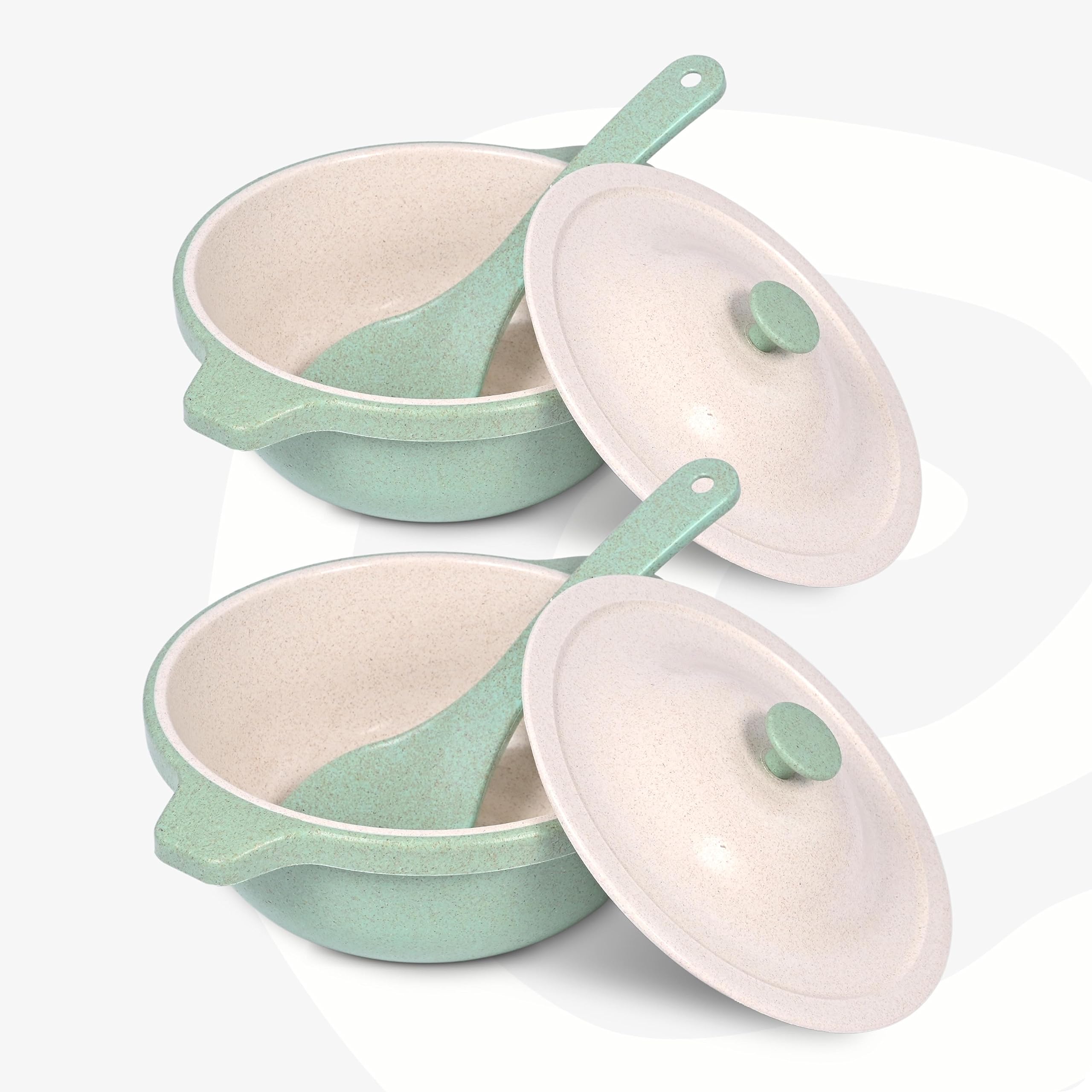 Eha Earth Friendly Serving Bowls With Lid | Microwave Safe | Made With Rice Husk And Bamboo Fibers | 1250 Ml Each | Set Of 2 | C