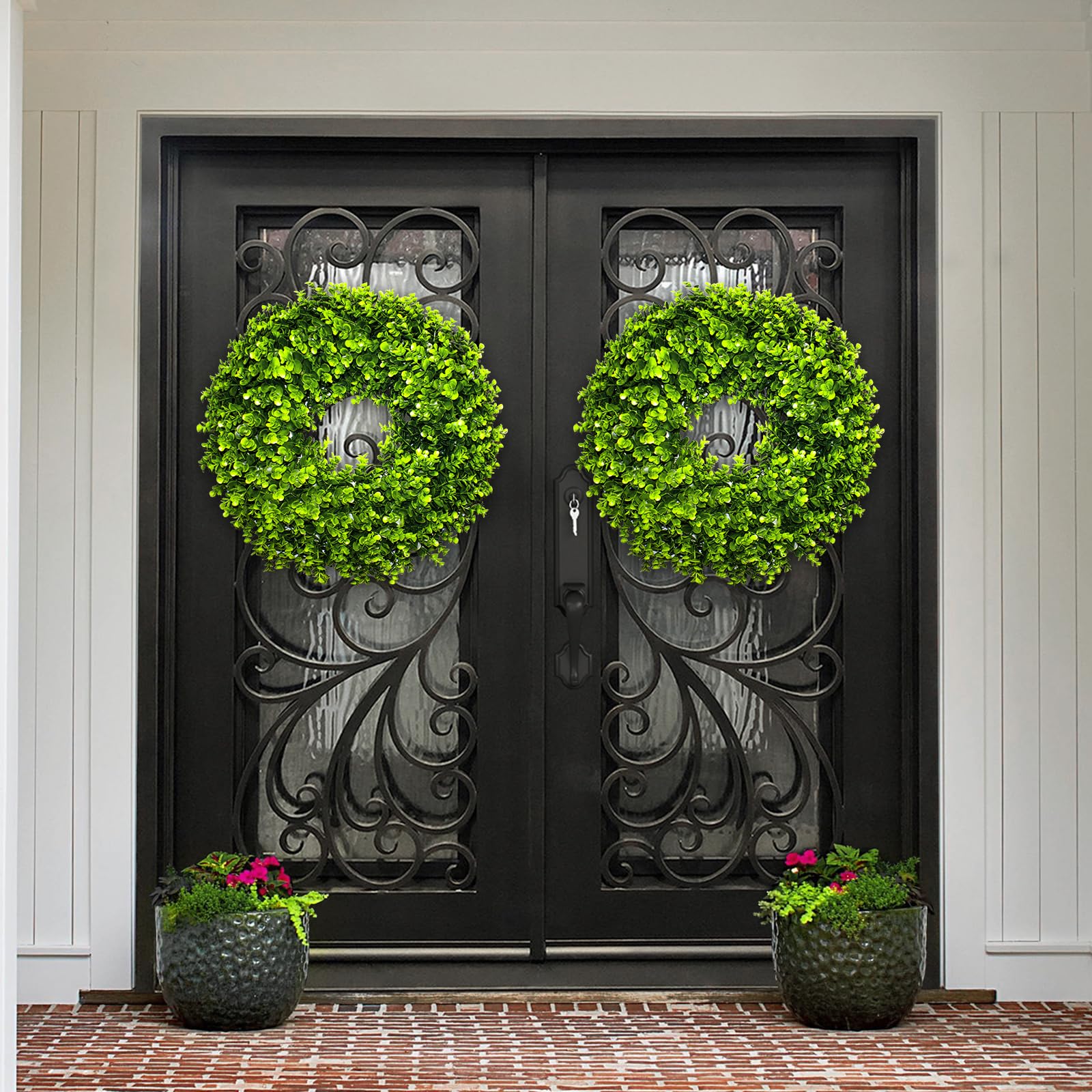 SEVENLOVE 22 Boxwood Wreath for Front Door,Spring ,Summer All Season Wreaths, Farmhouse Door Wreath Outdoor Indoor for All Seaso