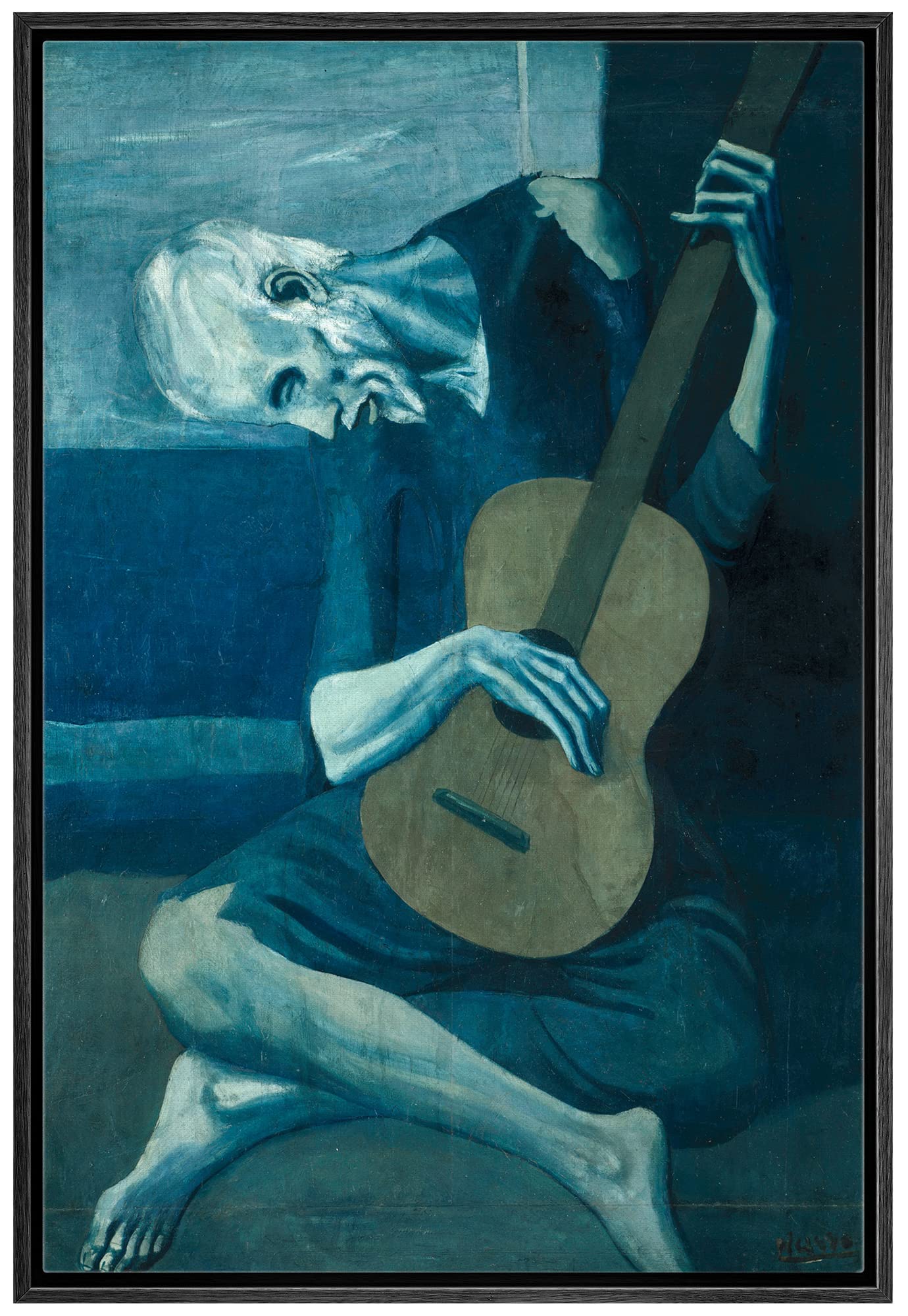 Wall26 Framed Canvas Print Wall Art The Old Guitarist By Pablo Picasso Cultural People Oil Painting Fine Art Traditional Dramati