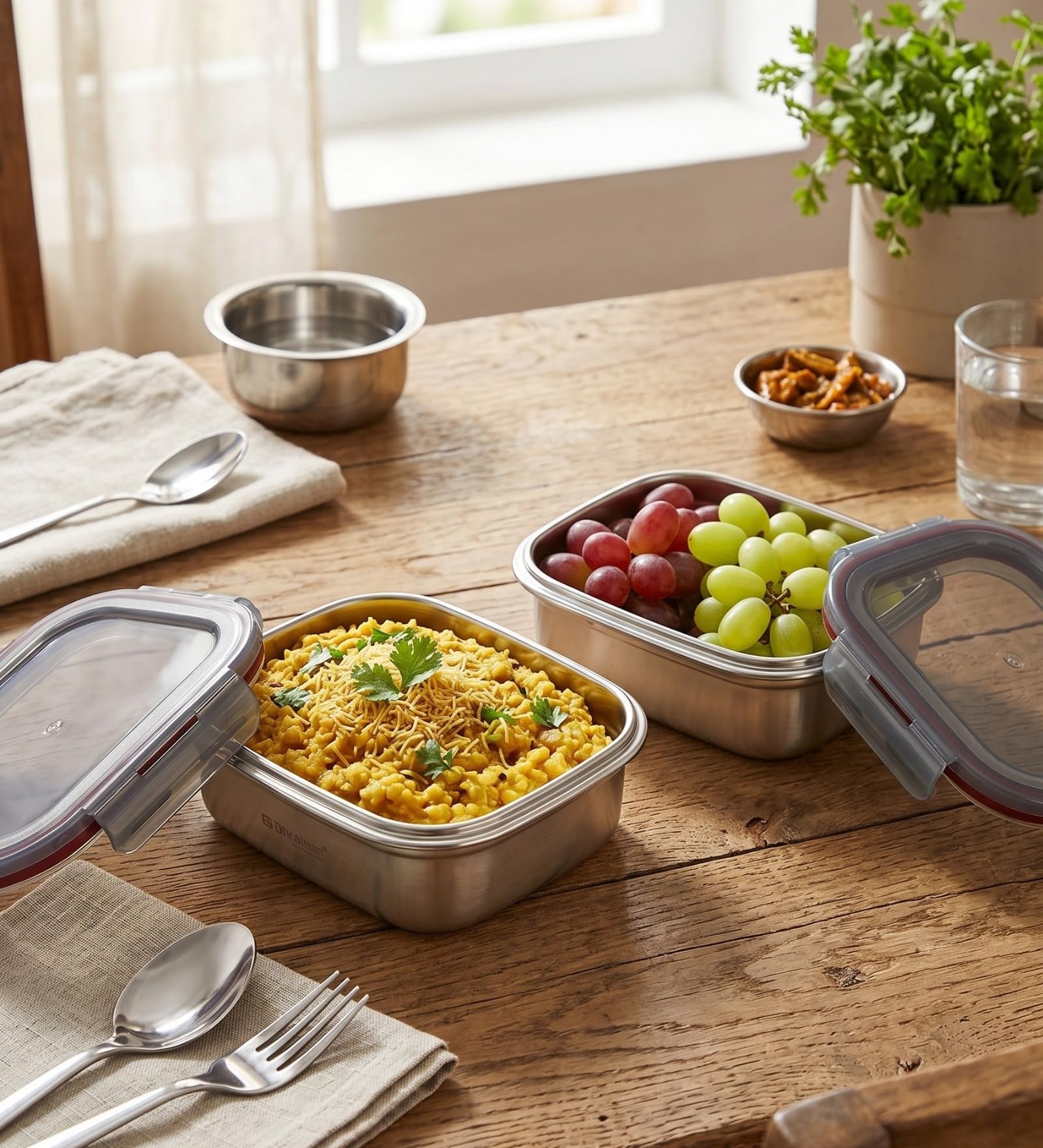 Narradora Fridge To Oven Microwave Safe Stainless Steel Reusable Food Storage Containers With LeakProof And Airtight Lids F2O R