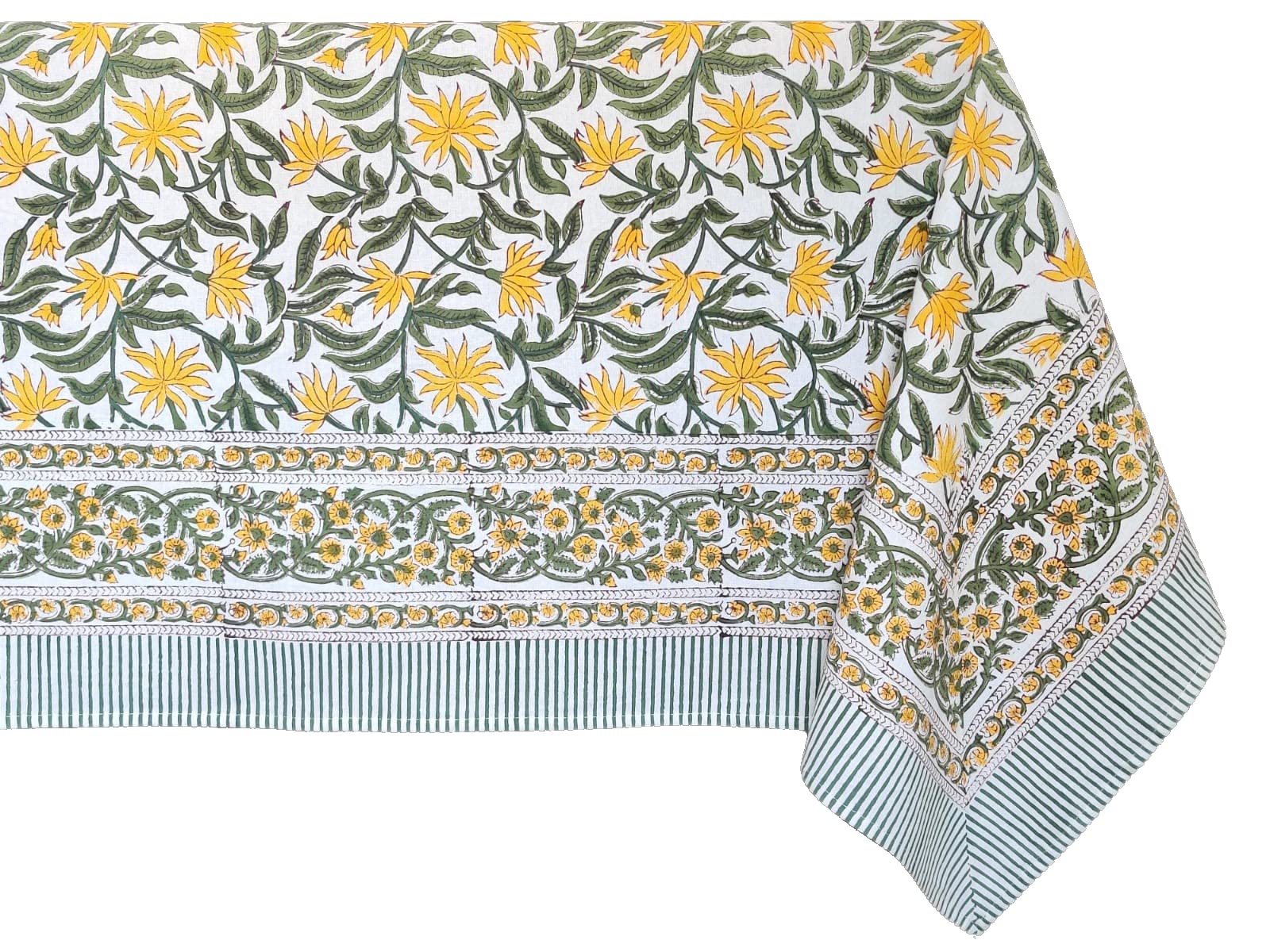 ATOSII Noor 100% Cotton Boho Rectangle Tablecloth, Handblock Floral Print Linen Table Cloth for Dining Table I Tabletop I Part