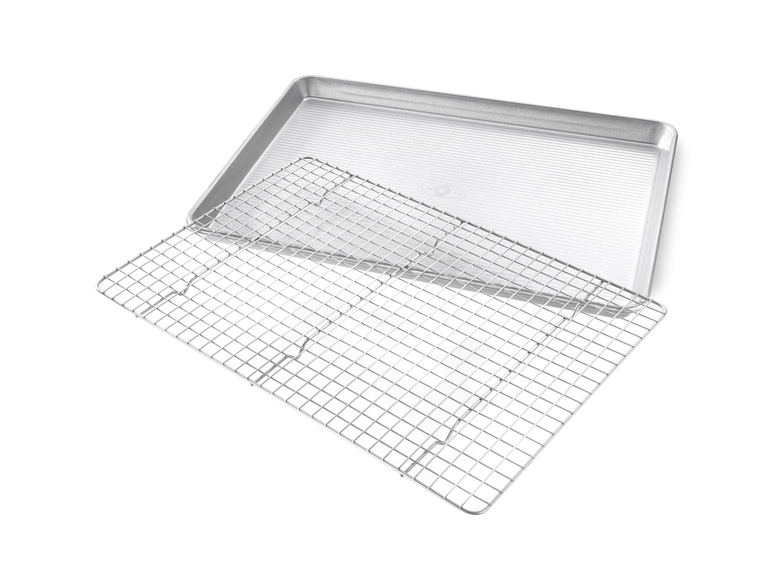 USA Pan Half Sheet Baking Pan Set with Nonstick Cooling Rack, Aluminized Steel, Model 1606CR