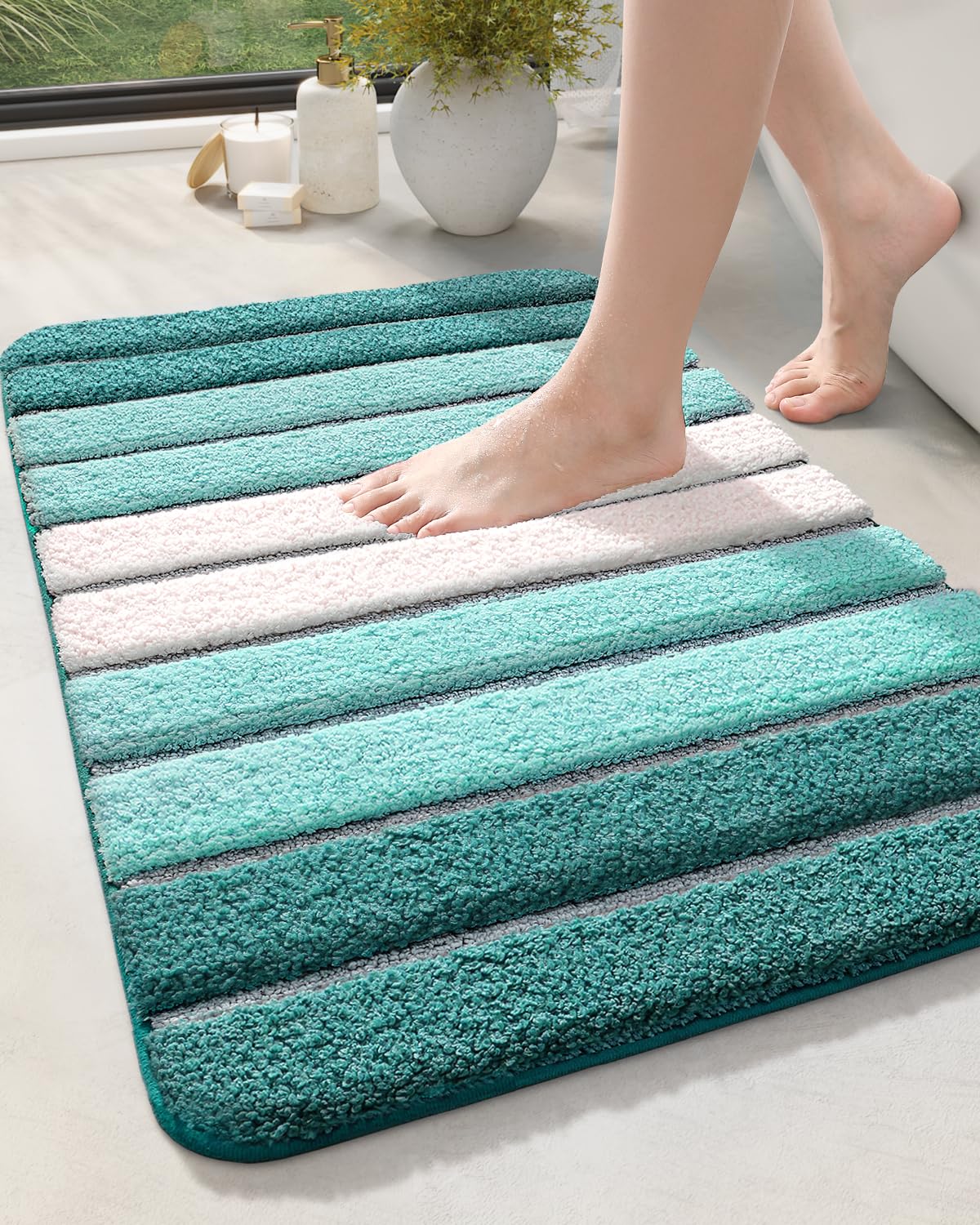 Dexi Bath Mat Bathroom Rug Absorbent Non-Slip Washable Shower Floor Mats Carpet 20''X32'', Turquoise
