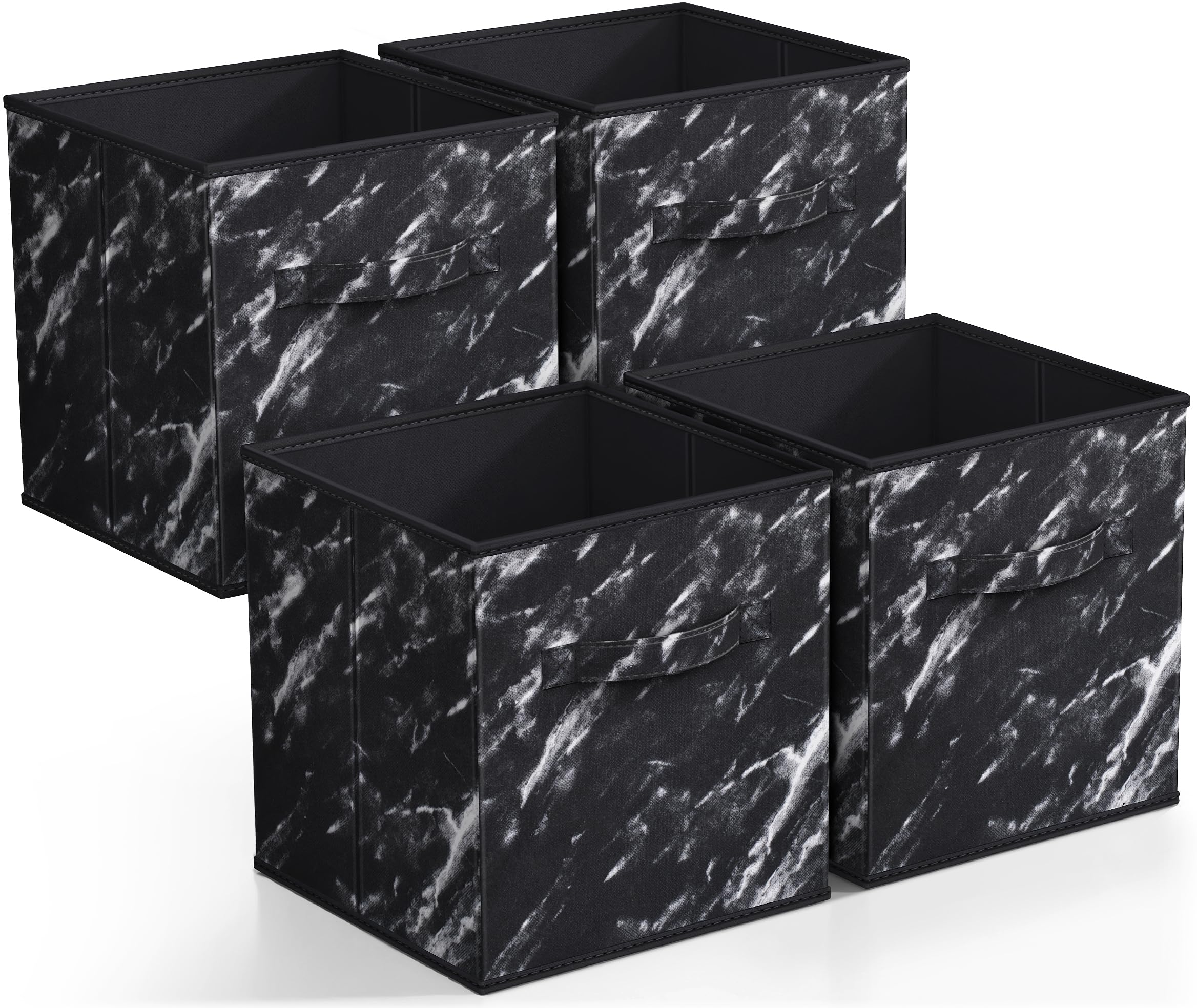 Sorbus Collapsible Storage Bins - 11'' Sturdy Foldable Fabric Storage Cubes With Handle - 4 Black Marble Organization And Storag