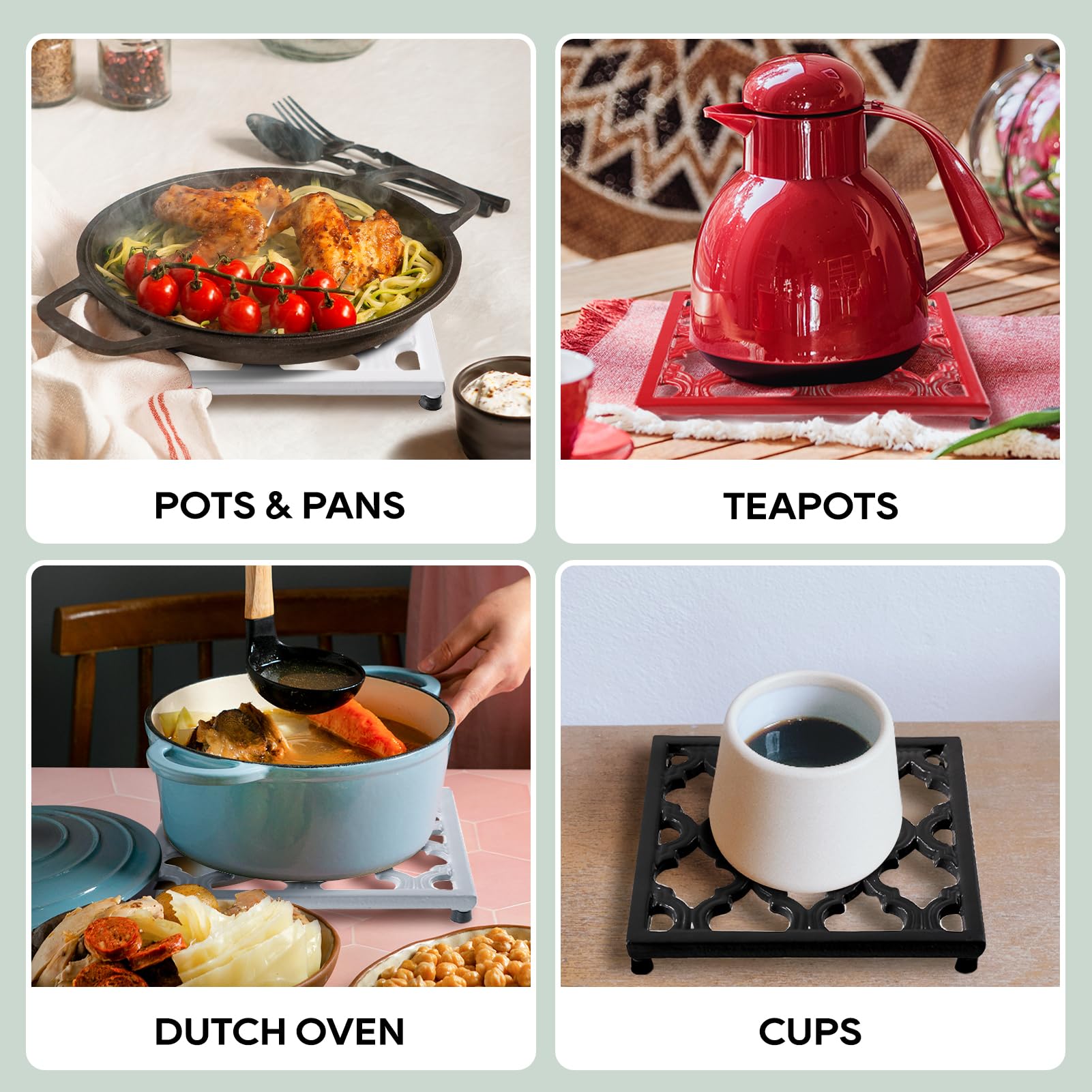 Square Cast Iron Trivet Red Metal Trivets For Kitchen Dining, Hot Pot Holder Hot Pads For Table & Countertop - Heat Resistant Te