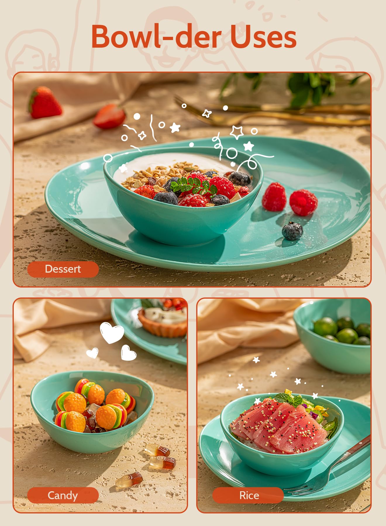 Sweese 5 Inch Porcelain Small 10 Oz Bowls Set Of 6, For Dessert | Ice Cream | Soup | Rice | Fruits | Small Portions - Microwave,