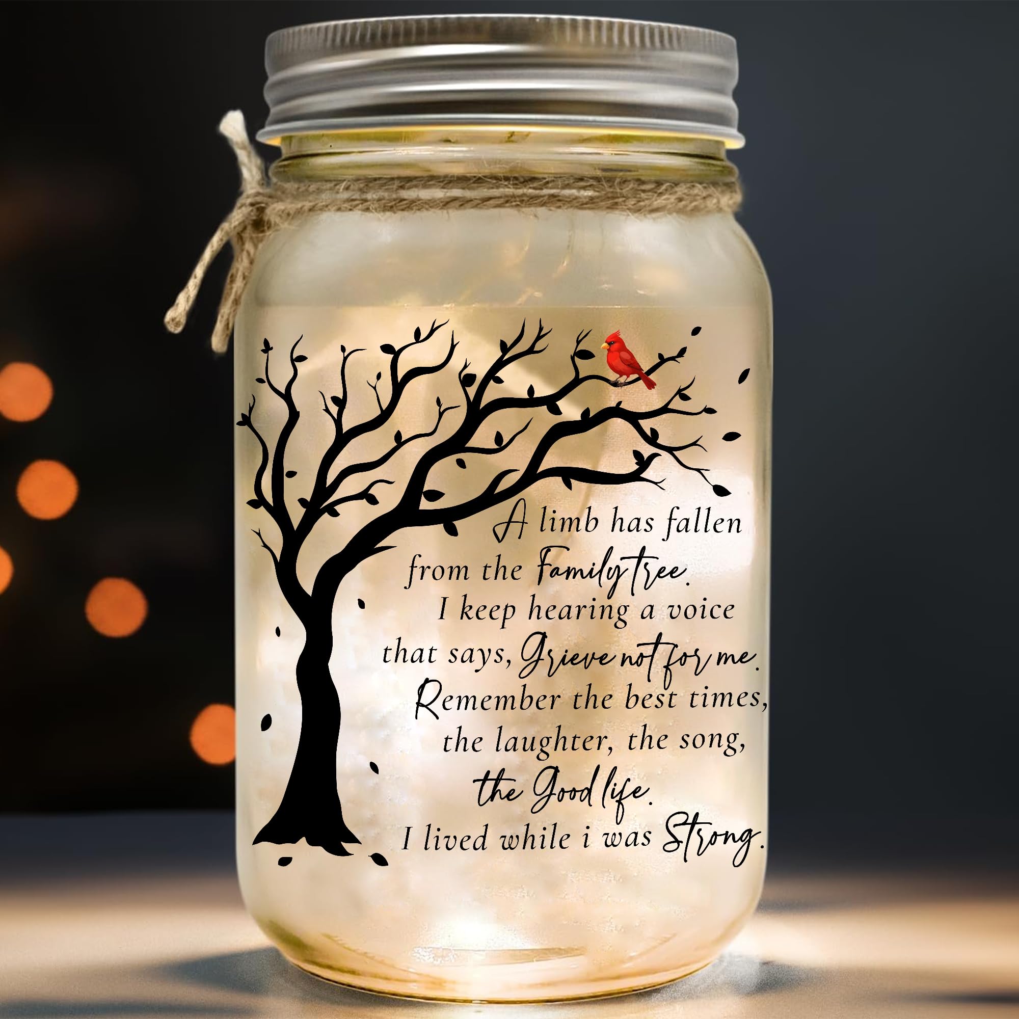 Memorial Gifts Mason Jar Light, Red Cardinal - Memory Gifts for Loss Loved Ones, Bereavement Gift Idea, Sympathy Loss of Mother,