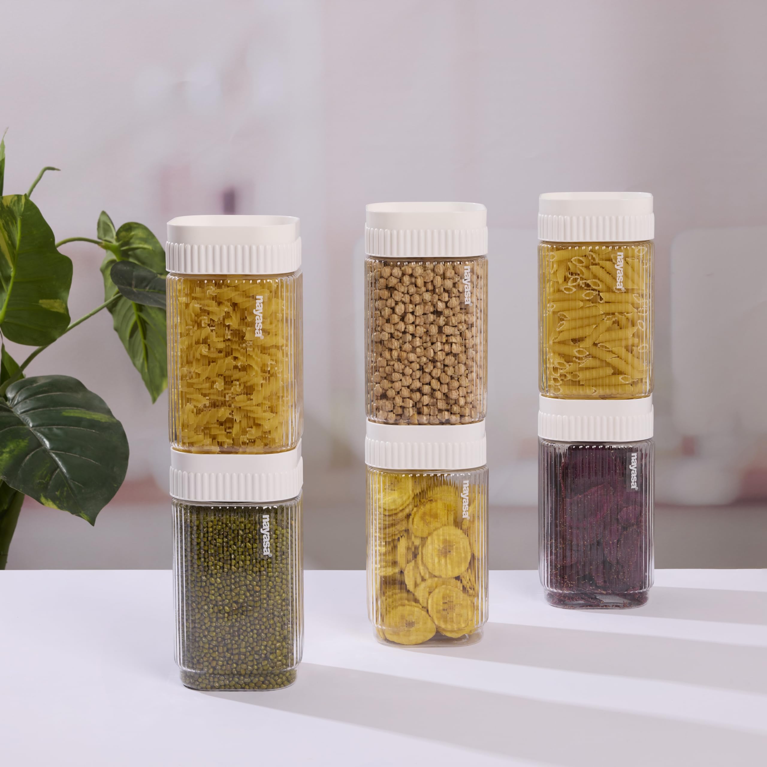 Nayasa Refresh Container 1150 Ml Bpa Free Food Grade Airtight Kitchen Storage Stackable Containers Set Of 6 | White