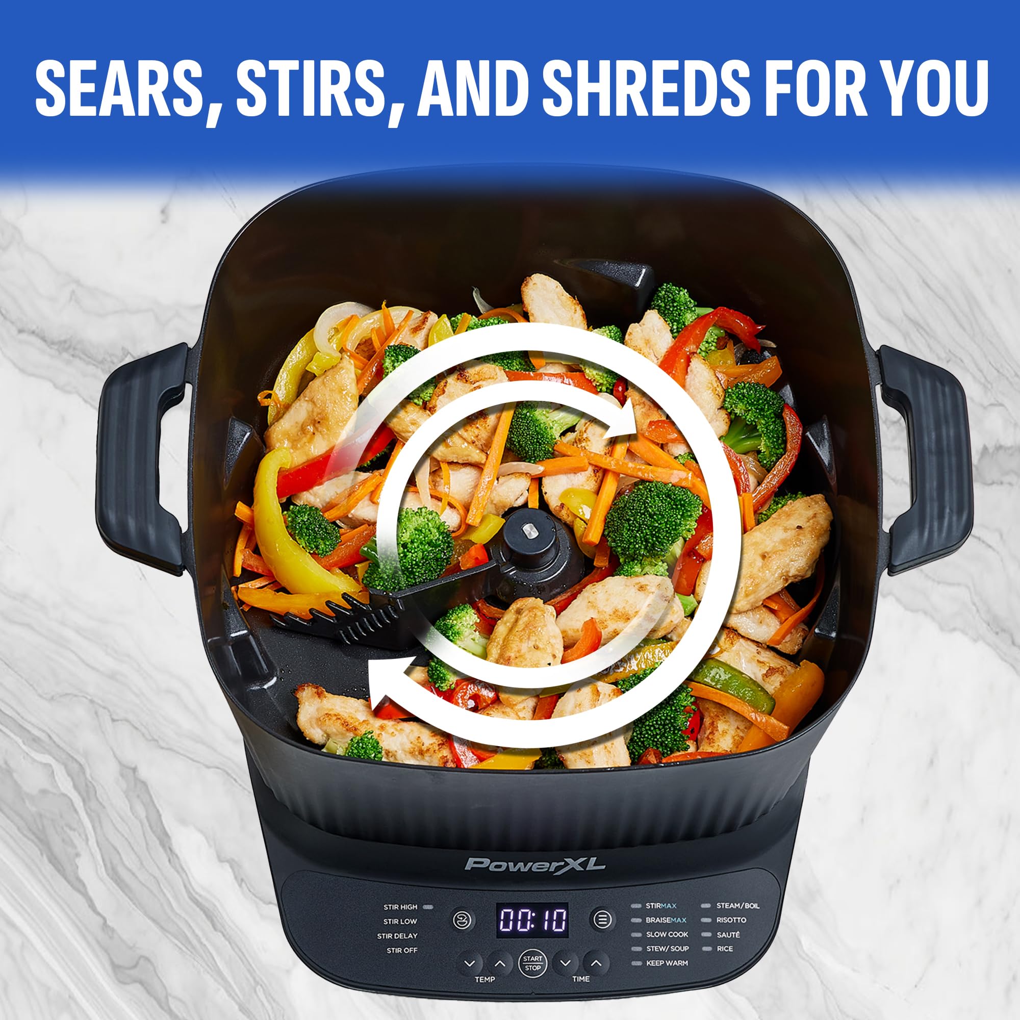 Stirmax Deluxe 7.5 Quart Digital Multi-Cooker With Automatic Paddle To Stir And Shred, 9 In 1 Programmable Presets To Saut  , Se