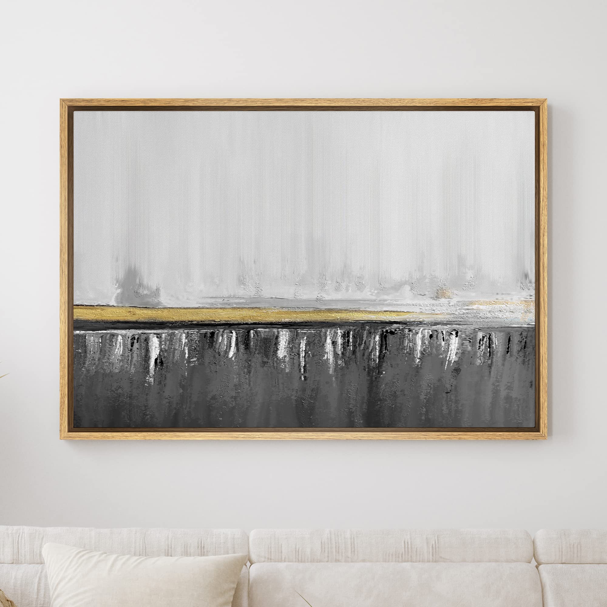 SIGNWIN Framed Canvas Print Wall Art Gold Gray Watercolor Paint Stroke Collage Abstract Shapes Illustrations Modern Art Decorative Elements Colorful for Living Room  Bedroom  Office - 16''x24'' Natural