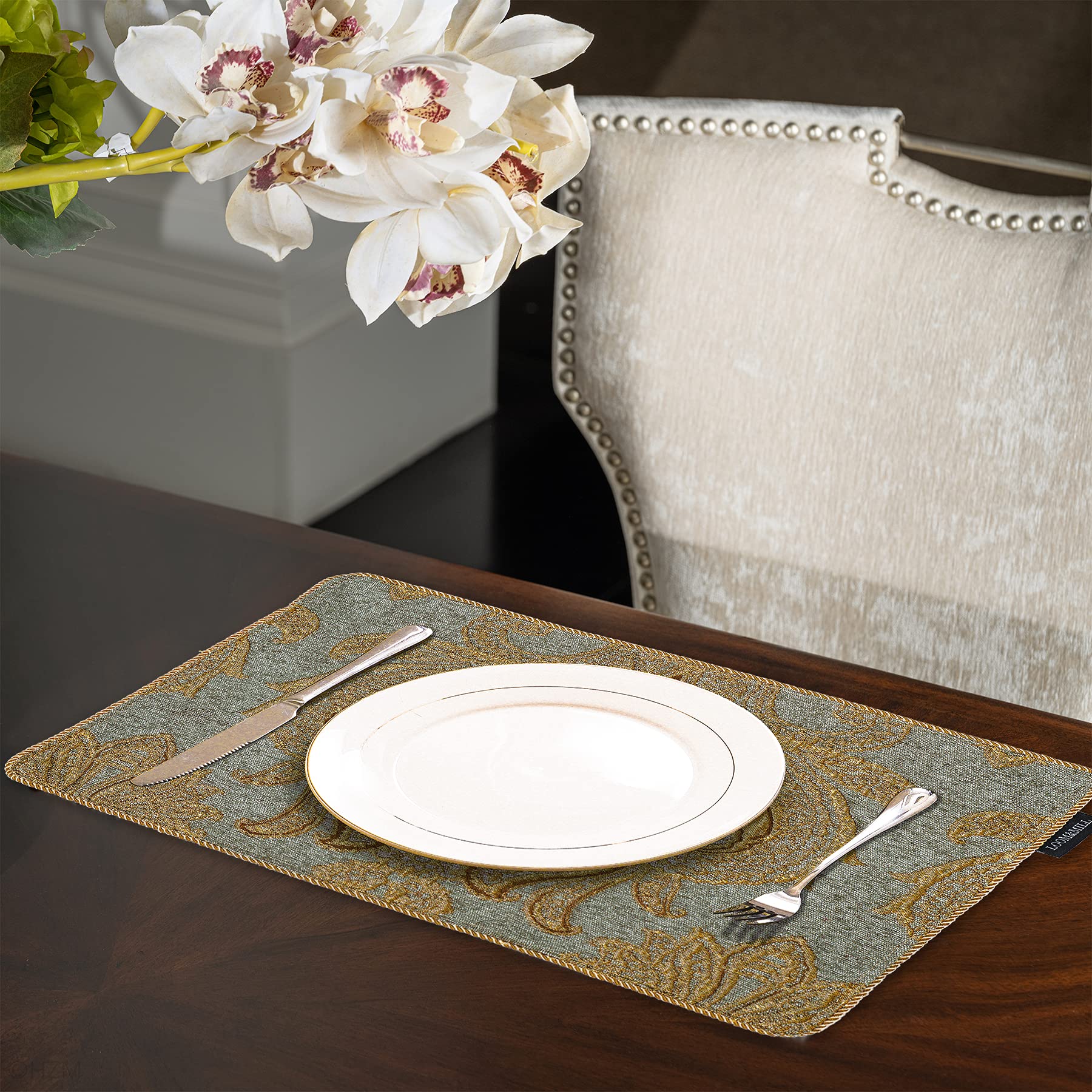 Loom And Mill Luxury Chenille Placemats, Set Of 4 Modern Damask Jacquard Table Place Mats For Dining Table Kitchen Holiday Banqu