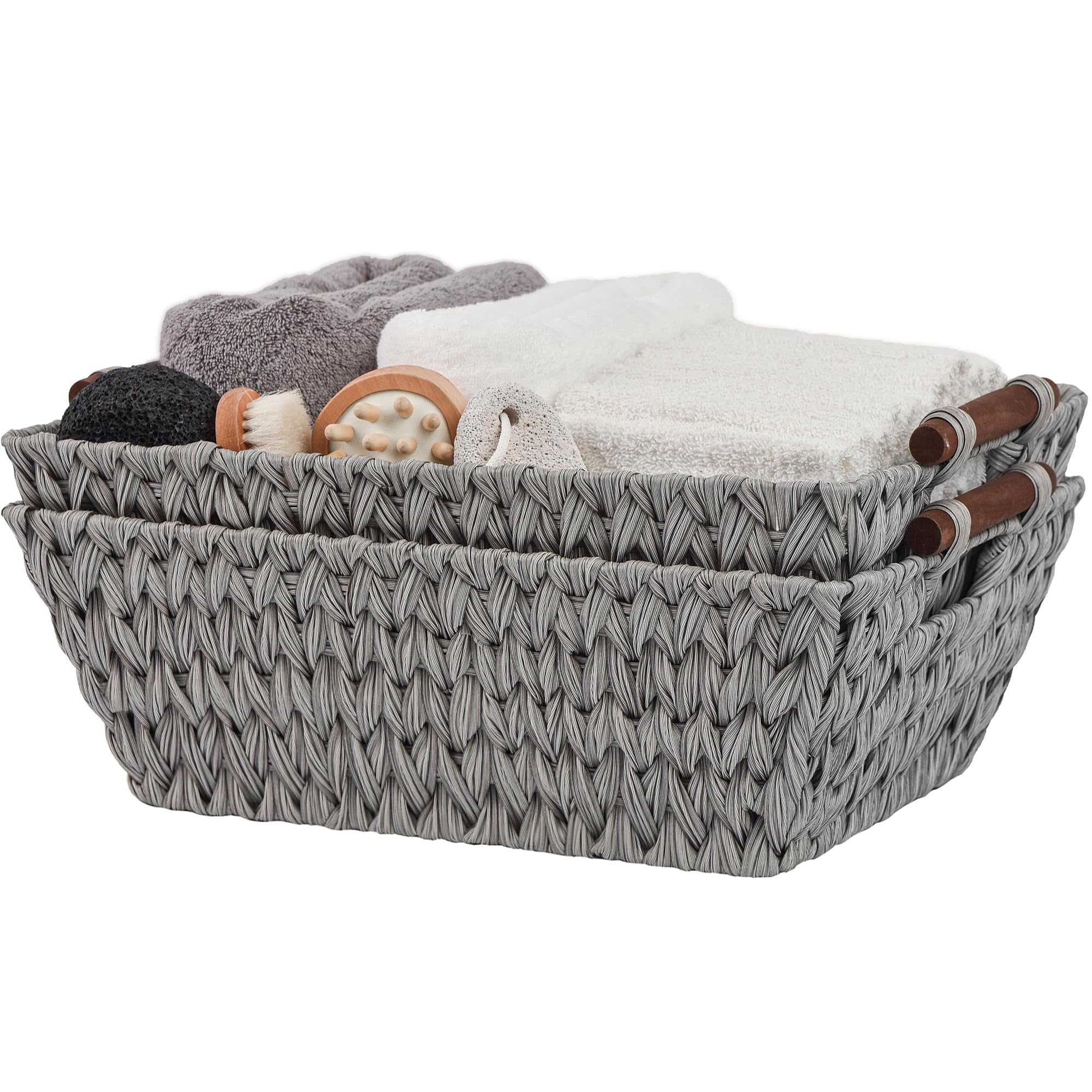 Granny Says 2-Pack Wicker Storage Baskets, Wicker Baskets For Organizing, Trapezoid Woven Basket With Handles,Wicker Storage Bas