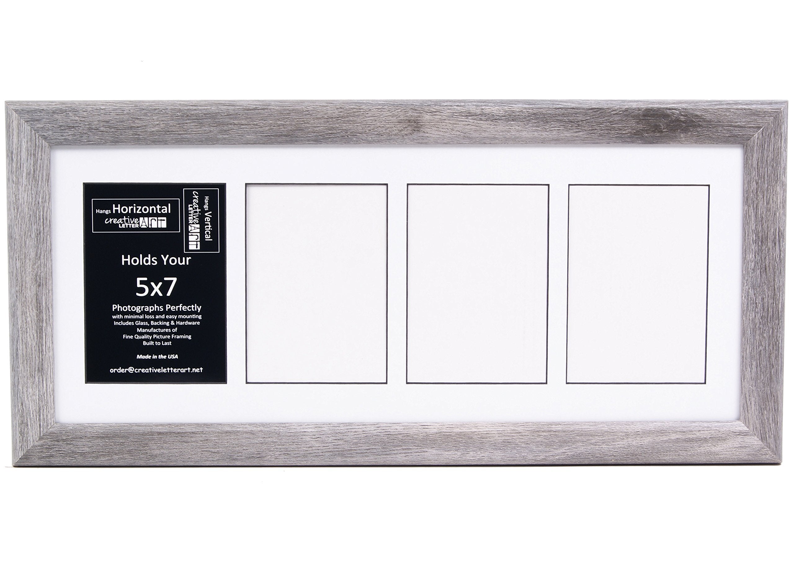 Creative Letter Art 4 Opening Glass Face Driftwood Picture Frame to hold 5 by 7 inch Photographs including 10x24-inch White Mat 