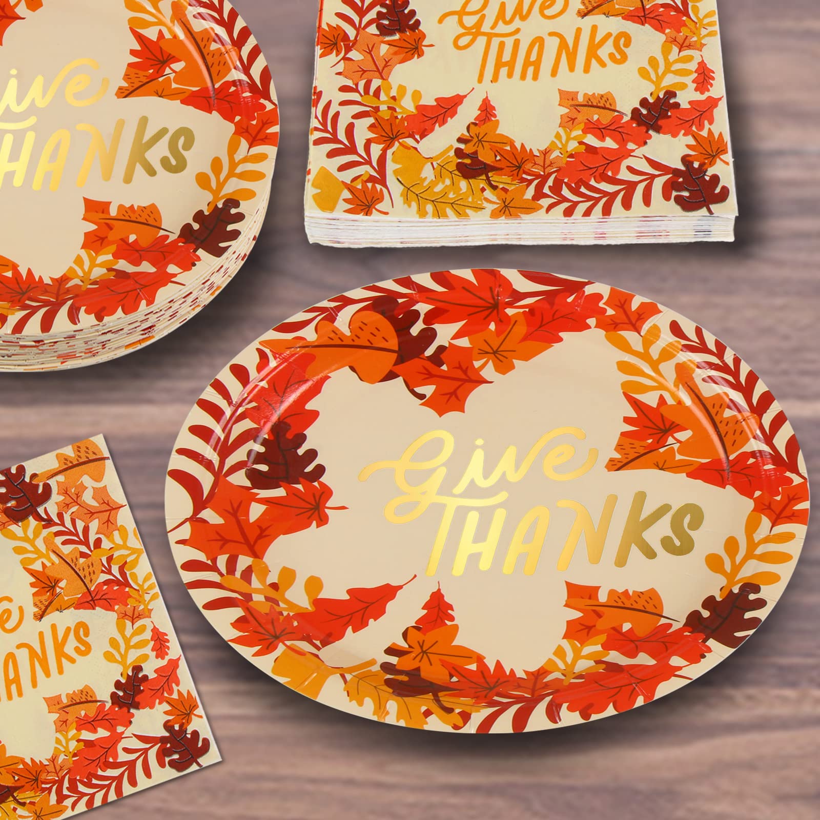 DIYASY 96 Pack Thanksgiving Paper Plates and Napkins, Fall Disposable Plates Dinnerware Heavy Duty Dessert Dinner Plate for 24 G