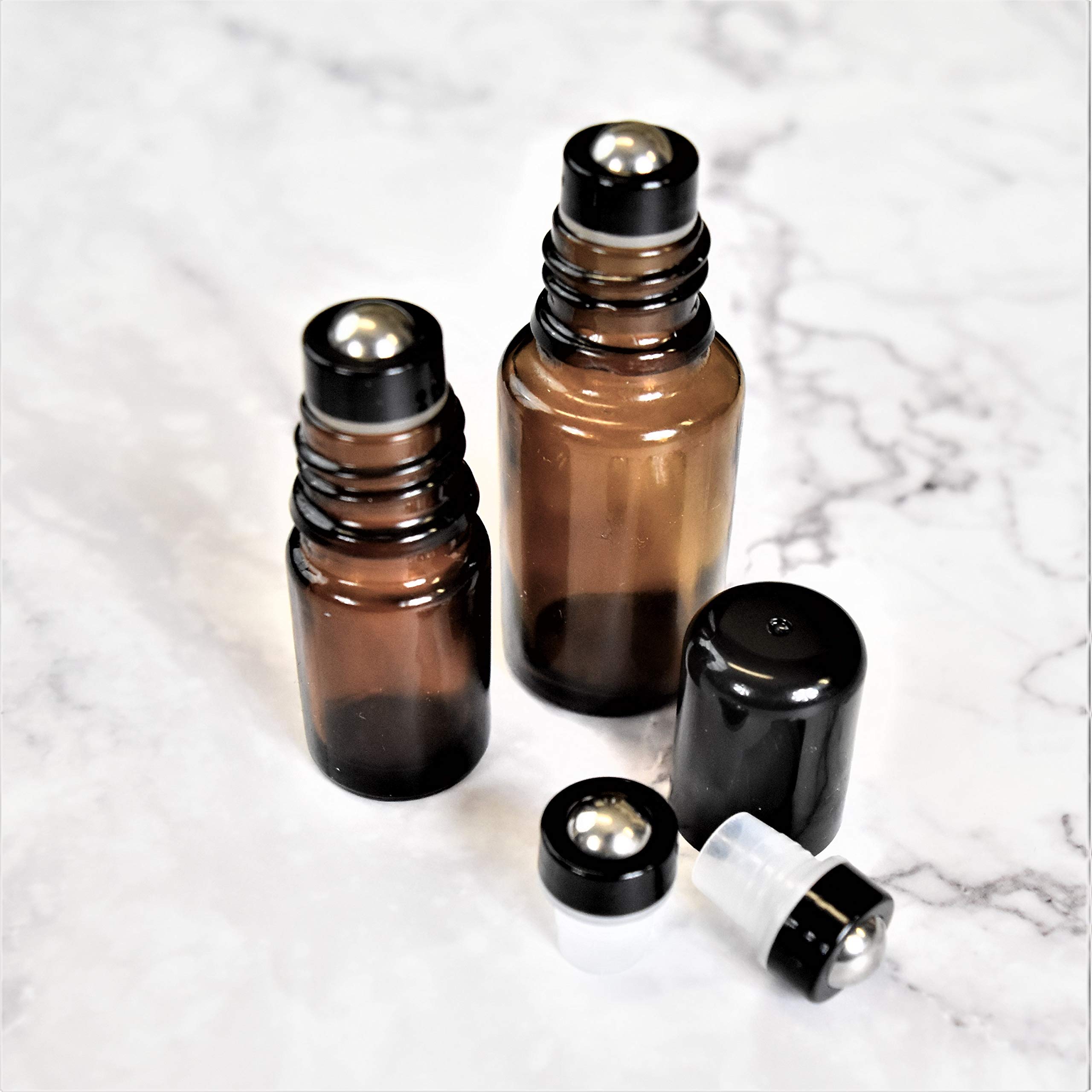 Holistic Oils Roller Tops for Essential Oil Bottles – 6-Pack Stainless Steel Rollers for 5ml & 15ml – Black