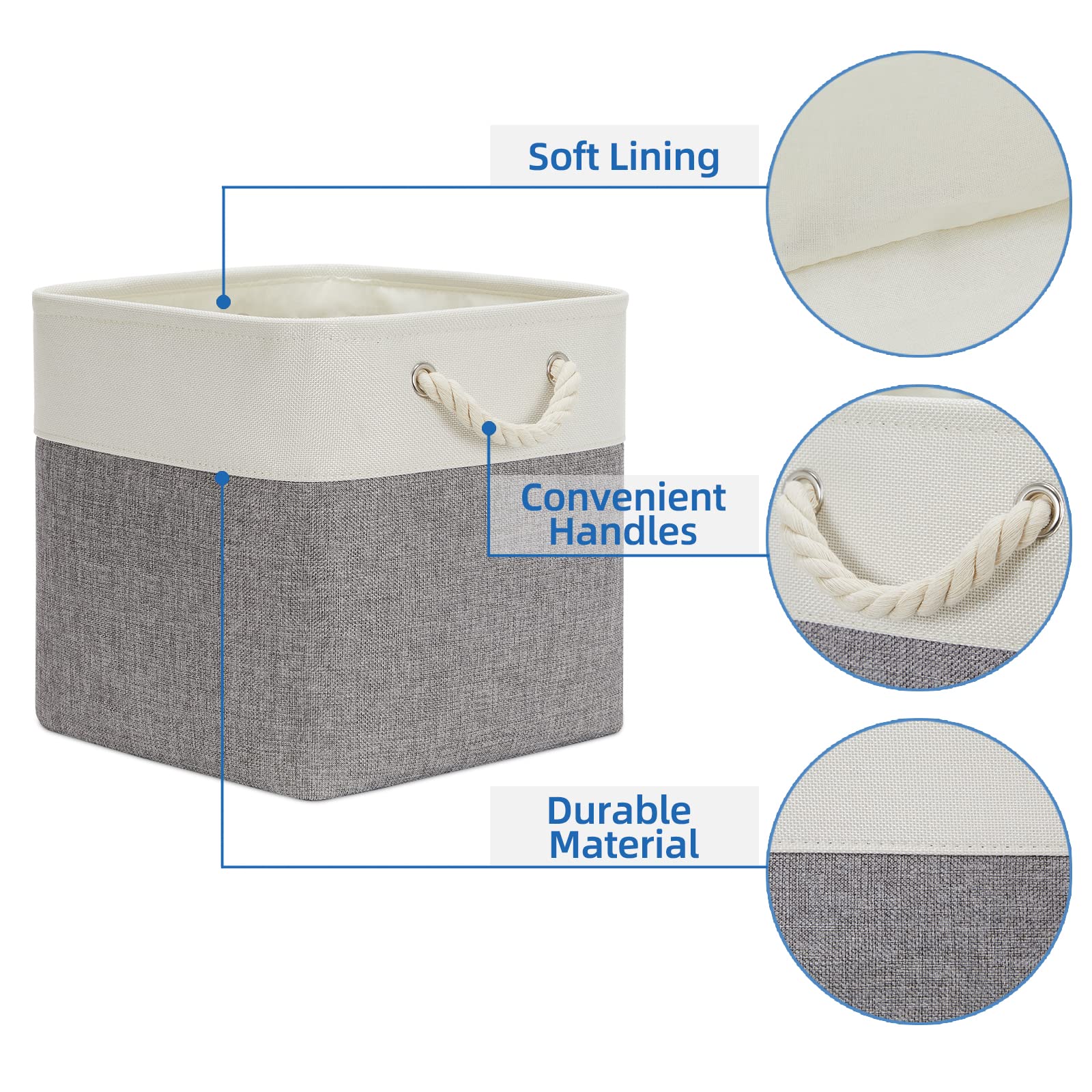 Temary Fabric Baskets 13 Inch Cube Storage Baskets With Rope Handle, Storage Cube Bins Clothes Basket For Gift, Large Storage Ba
