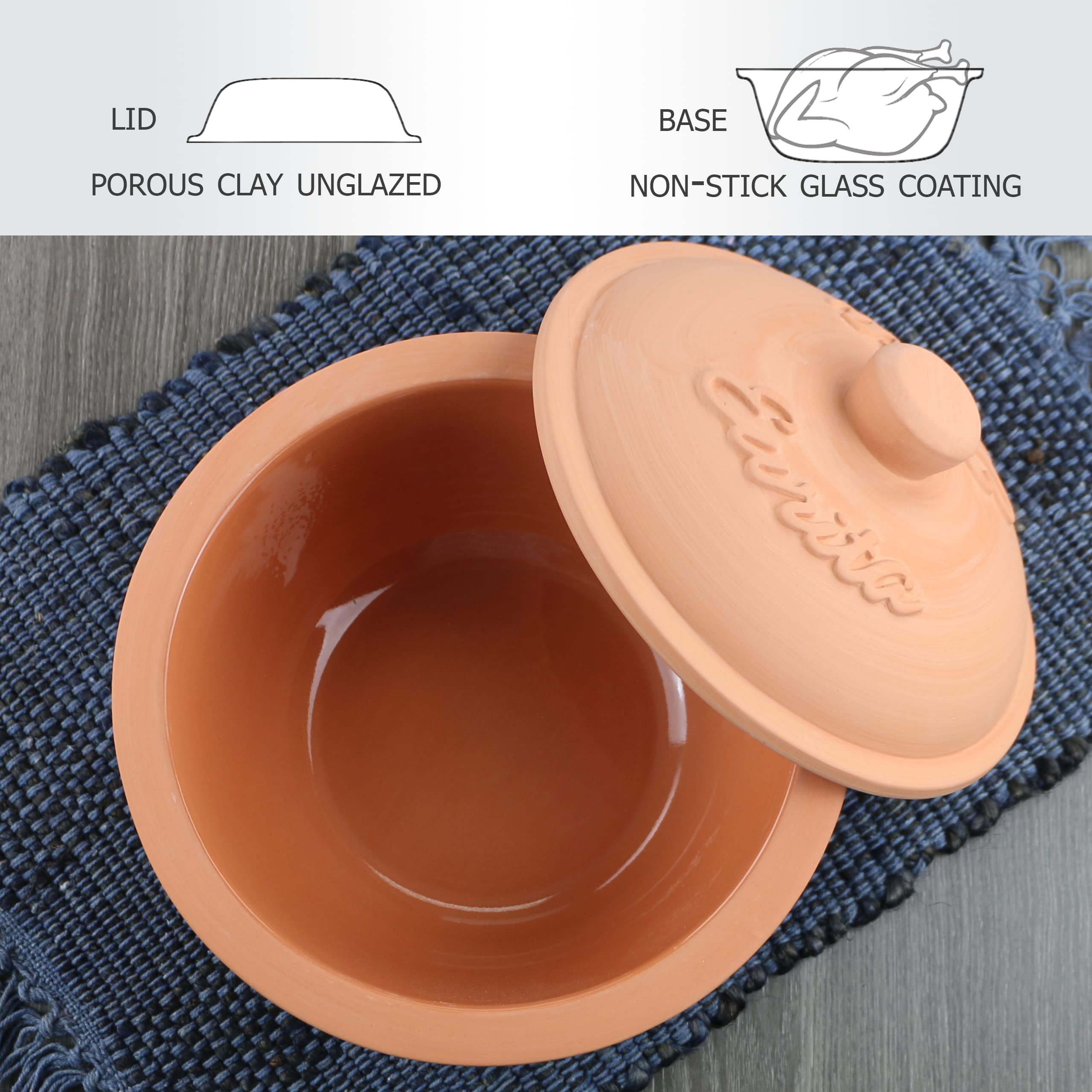 Reston Lloyd 2 Quart Terracotta Clay Dutch Oven - Lead & Cadmium-Free, Oven & Microwave Safe, Rustic Slow-Cooker Pot for Healthy Cooking