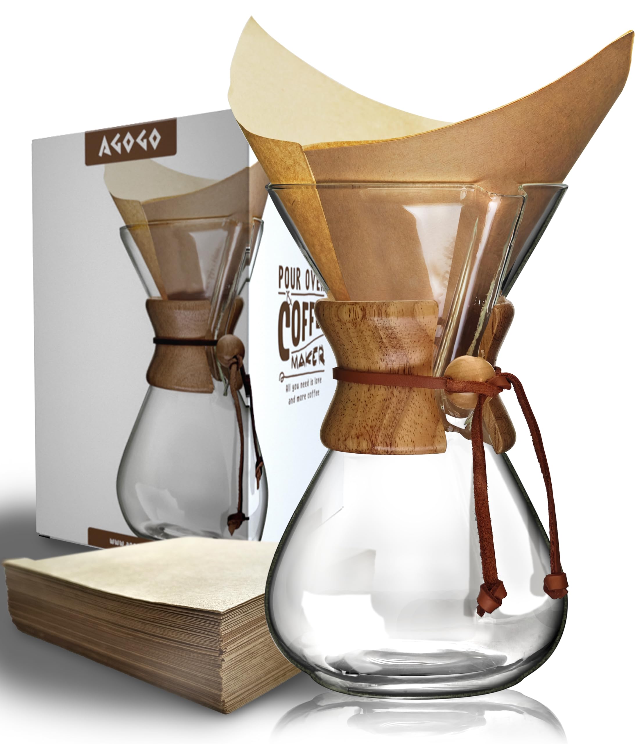 AGOGO Pour Over Coffee Maker Set Glass Coffee Maker with 50pcs Filter Paper -for Home, Office, Camping, Cafes - Easy Clean Coffe