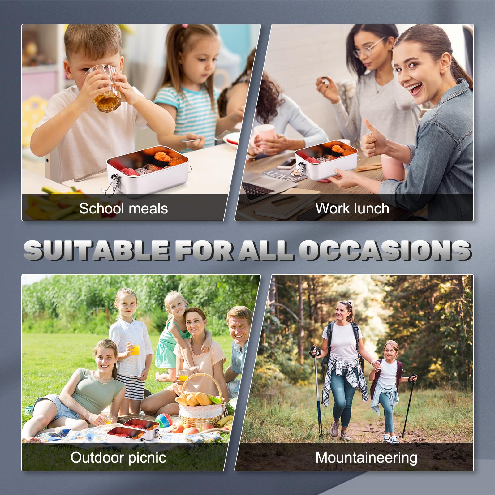 Umigy 4 Pcs Stainless Steel Bento Box 850Ml Metal Lunch Box Food Storage Containers Metal Lunch Container, Lockable Clips To Lea