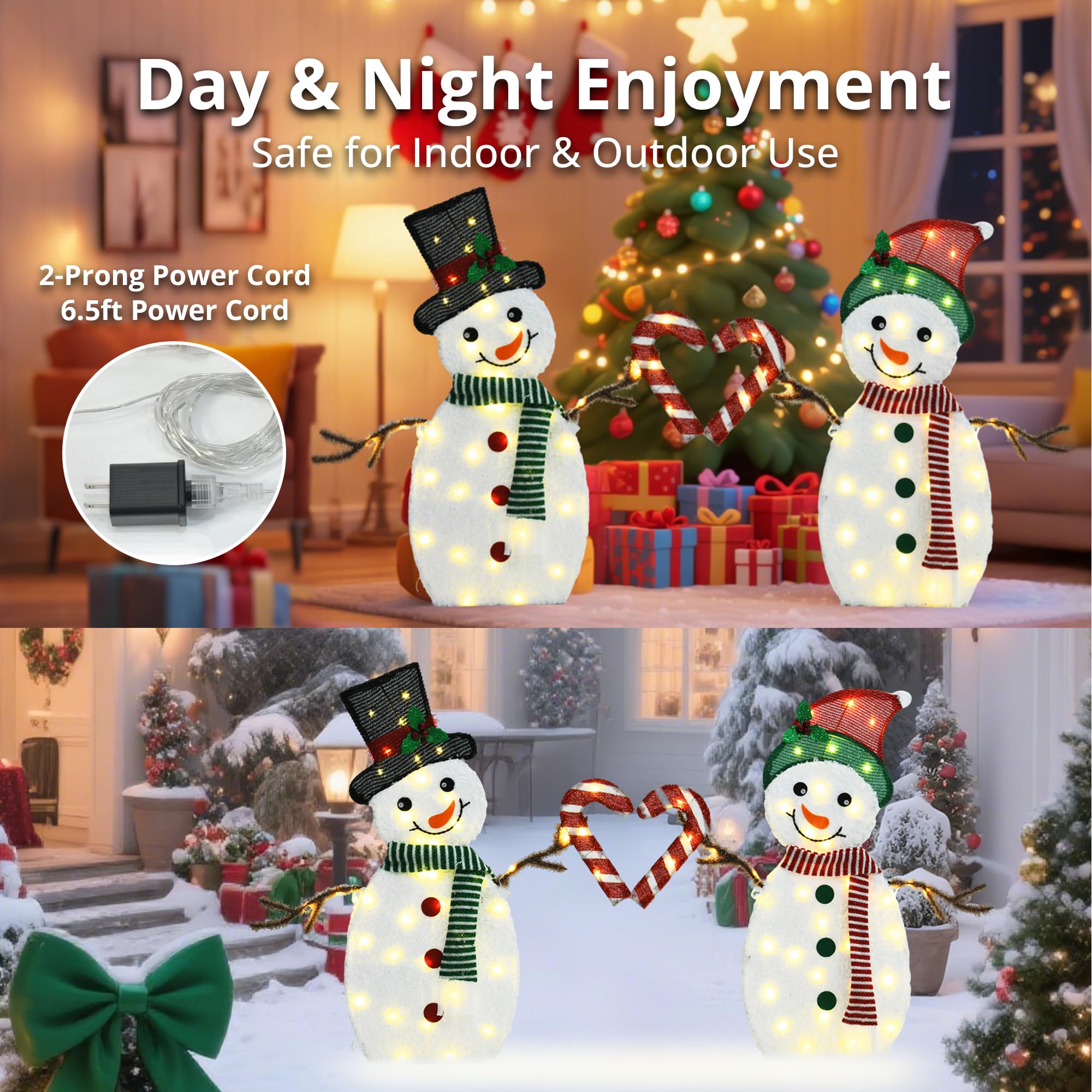 VELTENOVAIRE 32 H Snowman Lighgts Outdoor Christmas Decorations, 2D Pre-lit Cute Holiday Lawn Lights Decors, 80 Warm White LEDs,