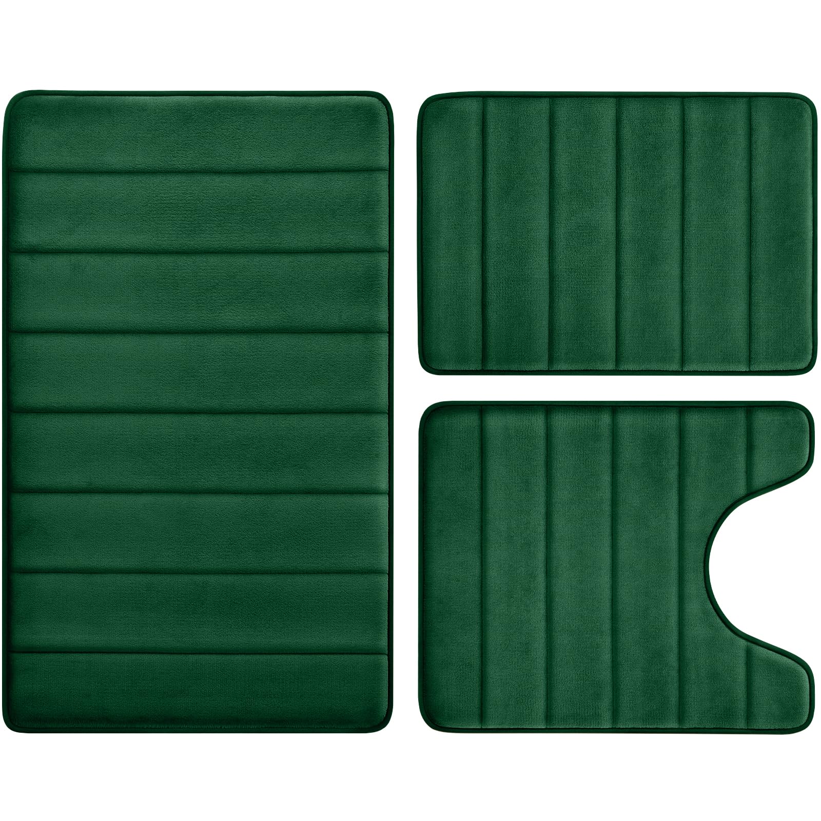Bysure Dark Green Memory Foam Bathroom Rug Set 3 Piece, Non Slip Extra Soft Absorbent Bath Mats, Machine Washable & Dry Toilet M