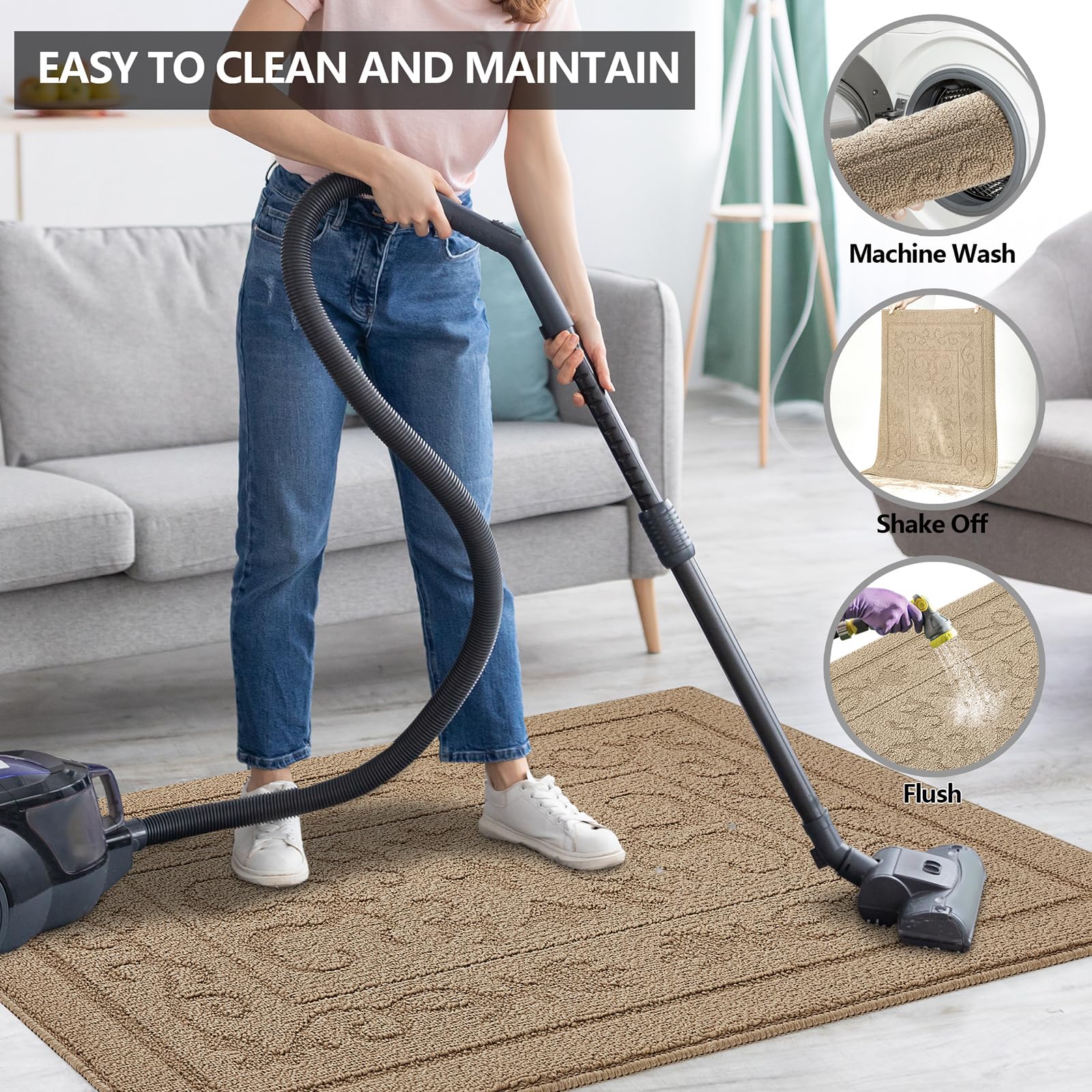 Foneyi Indoor Door Mat, Front Back Door Mat 20'' X 32'' Non-Slip Rubber Backing Door Rug, Machine Washable Entry Rug, Low Profil