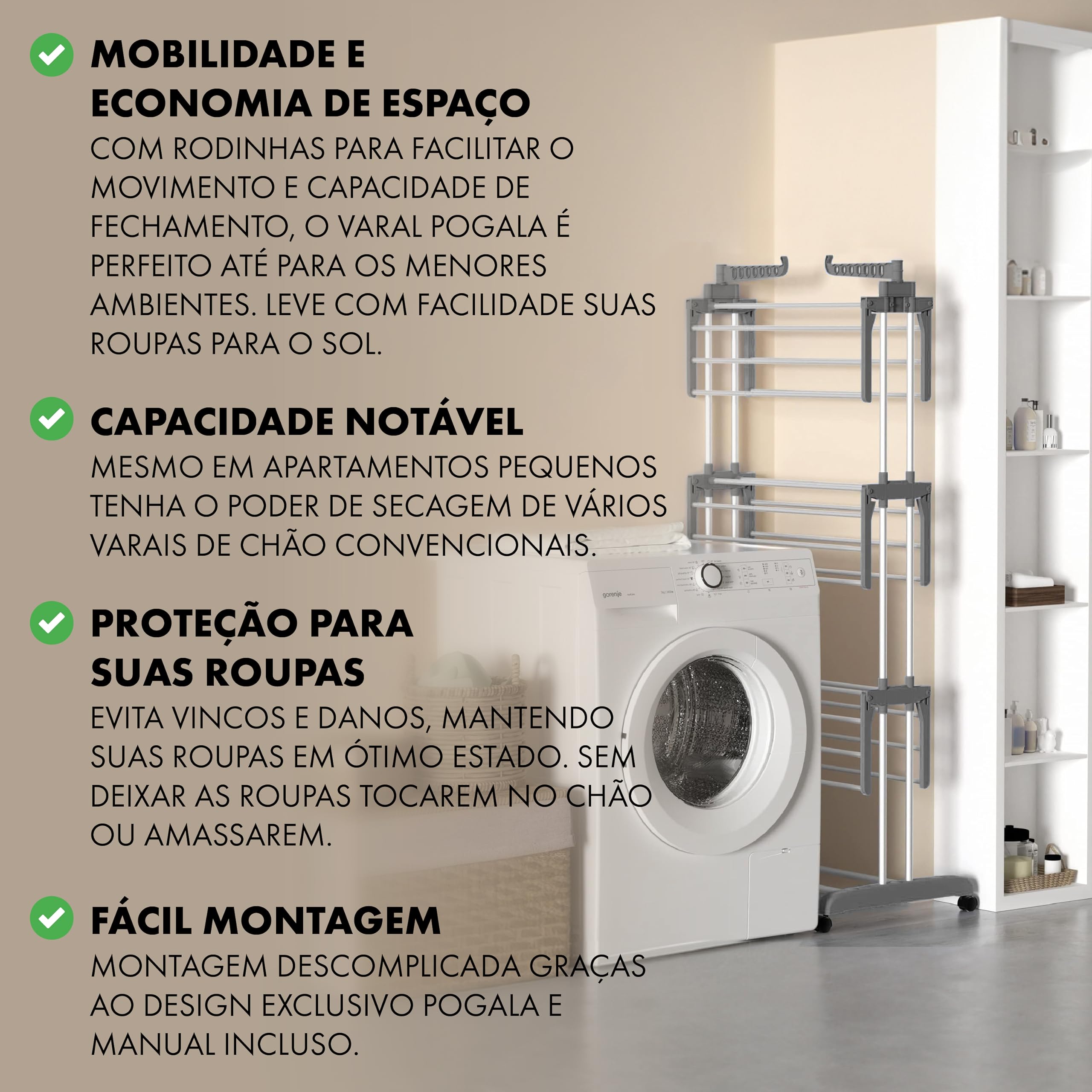 Pogala  Clothes Drying Rack  Laundry Drying Rack  with Foldable Wings  Space Saving Laundry Rack  Laundry Hanger Dryer Rack  Includes 2 Packs of Stainless Hangers for Underwear (White)