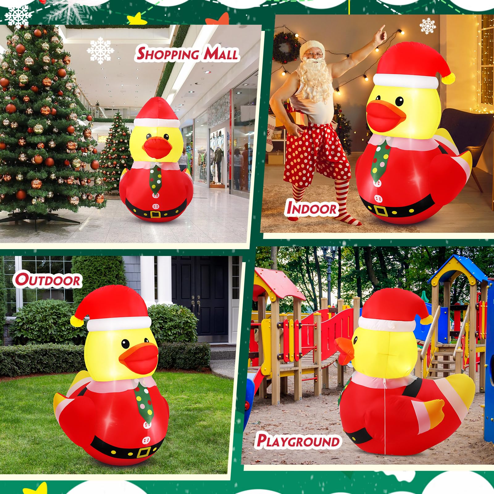 Leyndo 1 Set 5FT Christmas Inflatables Decoration Outdoor Inflatables Duck with Build-in LEDs Lights Giant Blow Up Duck Wear Chr