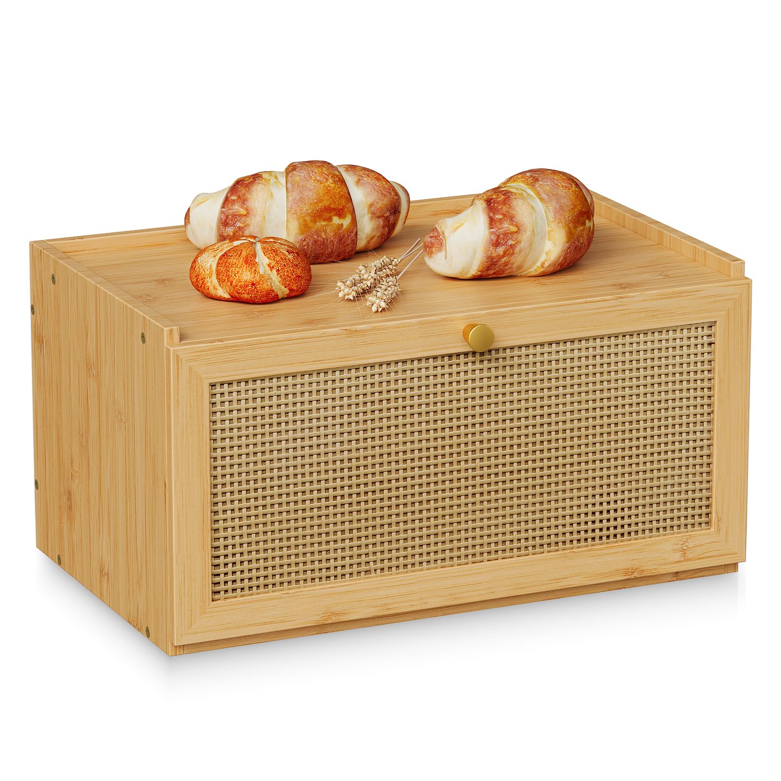 Trironsun Rattan Bamboo Bread Box for Kitchen Counter Large Capacity Bread Storage Bin Farmhouse Bread Storage Container Rustic 
