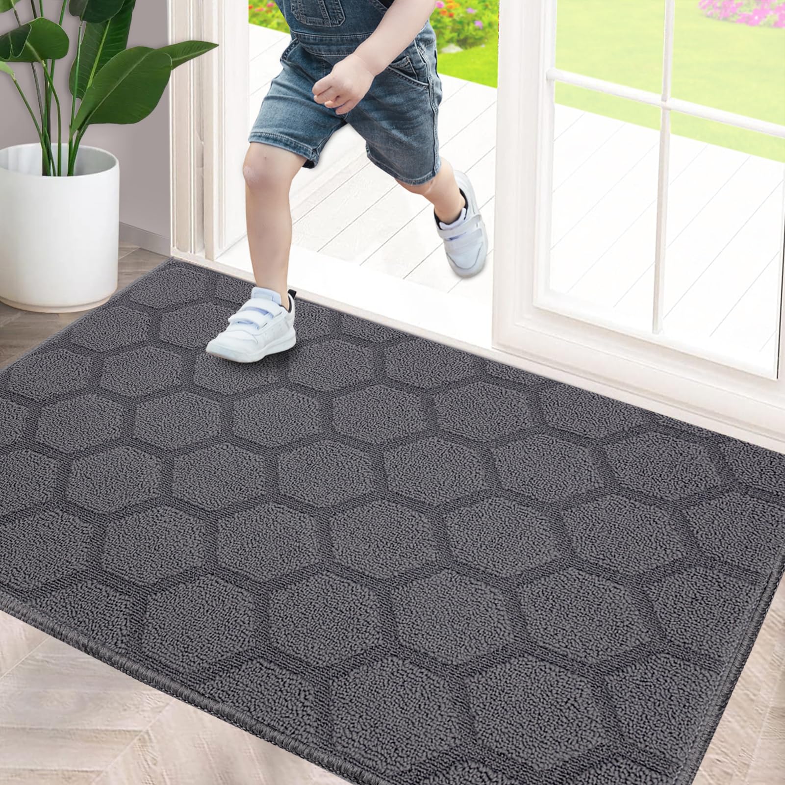 Foneyi Indoor Door Mat, Entrance Rug 24'' X 36'' Non-Slip Rubber Backing, Machine Washable Entry Rug, Low Profile Absorbent Dirt
