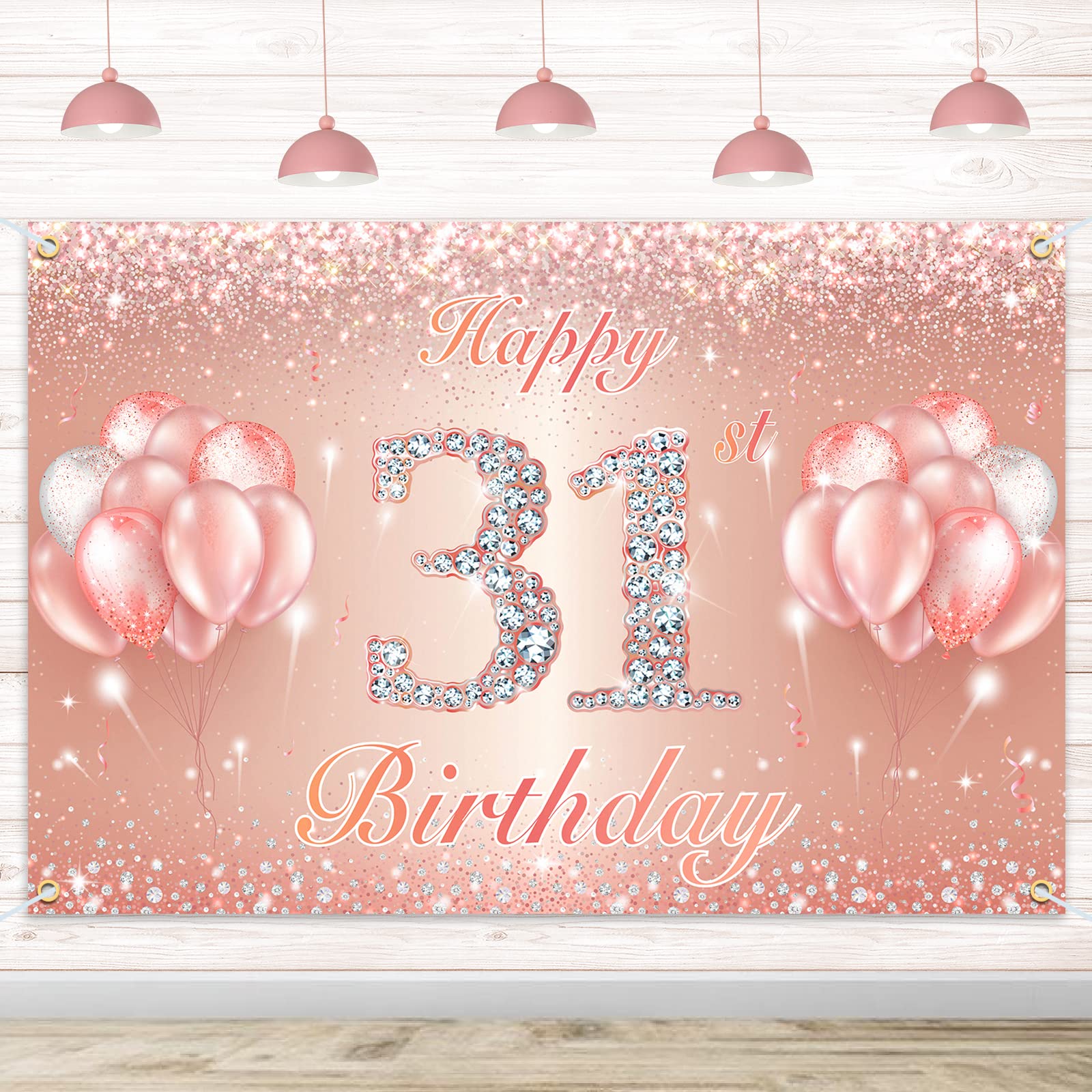 Happy 31St Birthday Banner Backdrop - 31 Birthday Party Decorations Supplies For Women Or Men - Rose Gold 4 X 6Ft