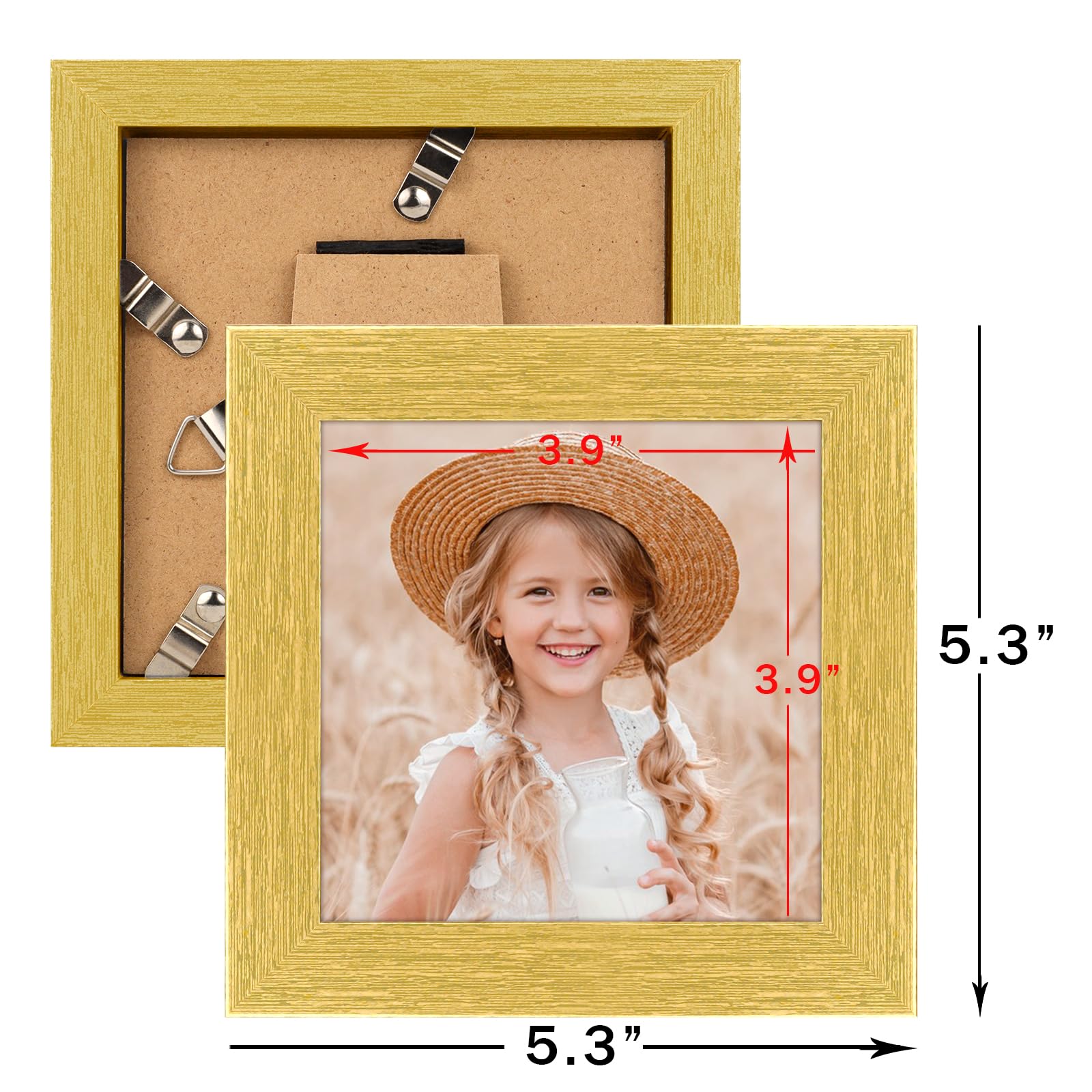 ORIVAN 4x4 Picture Frame Wood Display 4x4 Picture Distressed Gold Square Photo Frame for Wall and Tabletop Decoration