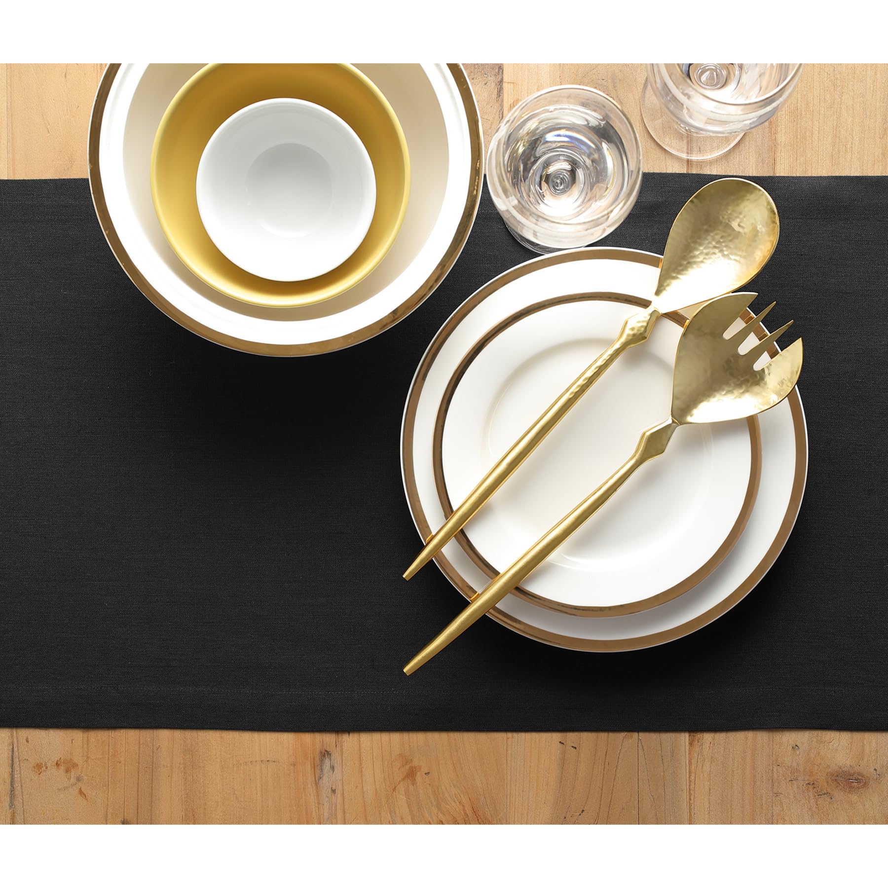 Solino Home Linen Black Table Runner 120 Inches Long - Fete, 100% Pure Linen Dining Table Runner 14 X 120 Inch Ideal For Wedding