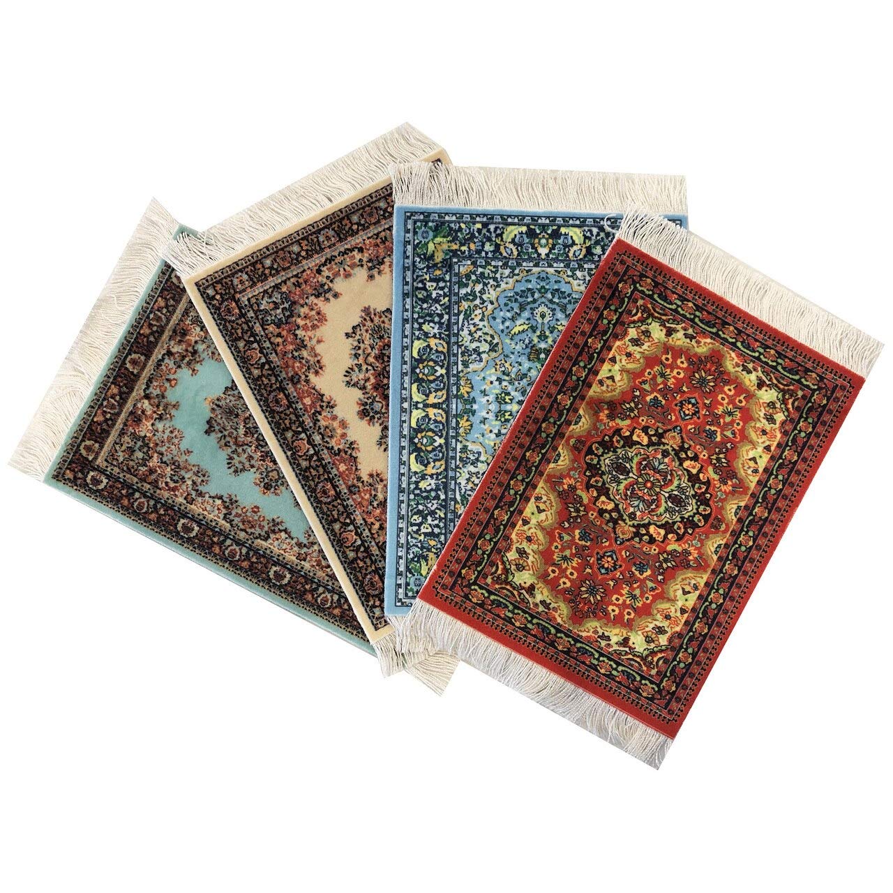 Carpet Coasters, Set Of 4 Turkish Rug Style Table Drink Mats, Absorbent Kitchen And Dining Accessories, Spill & Drip Protection,